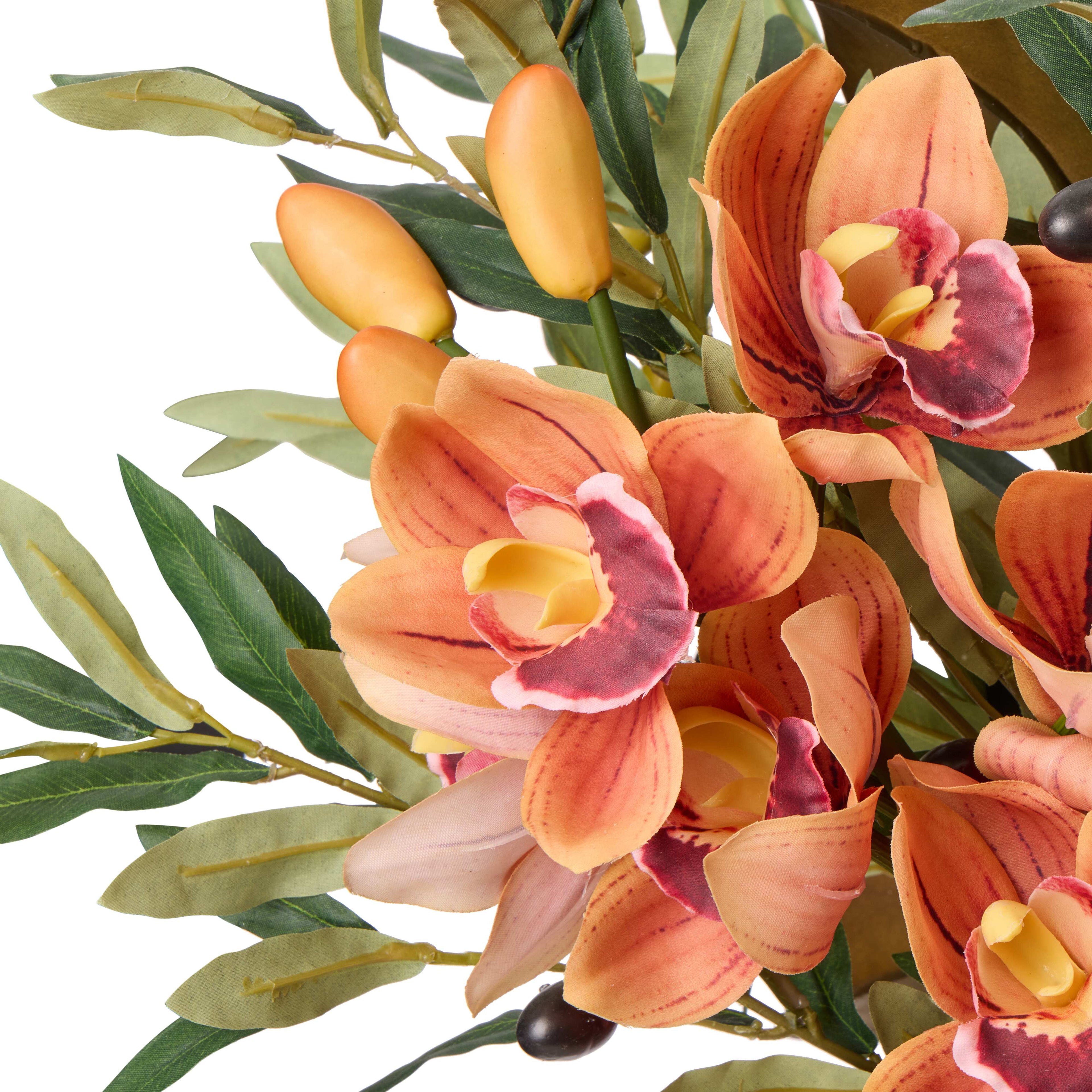 Faux Cymbidium Olive Mix - Douglas Vase | Orange - 66cm