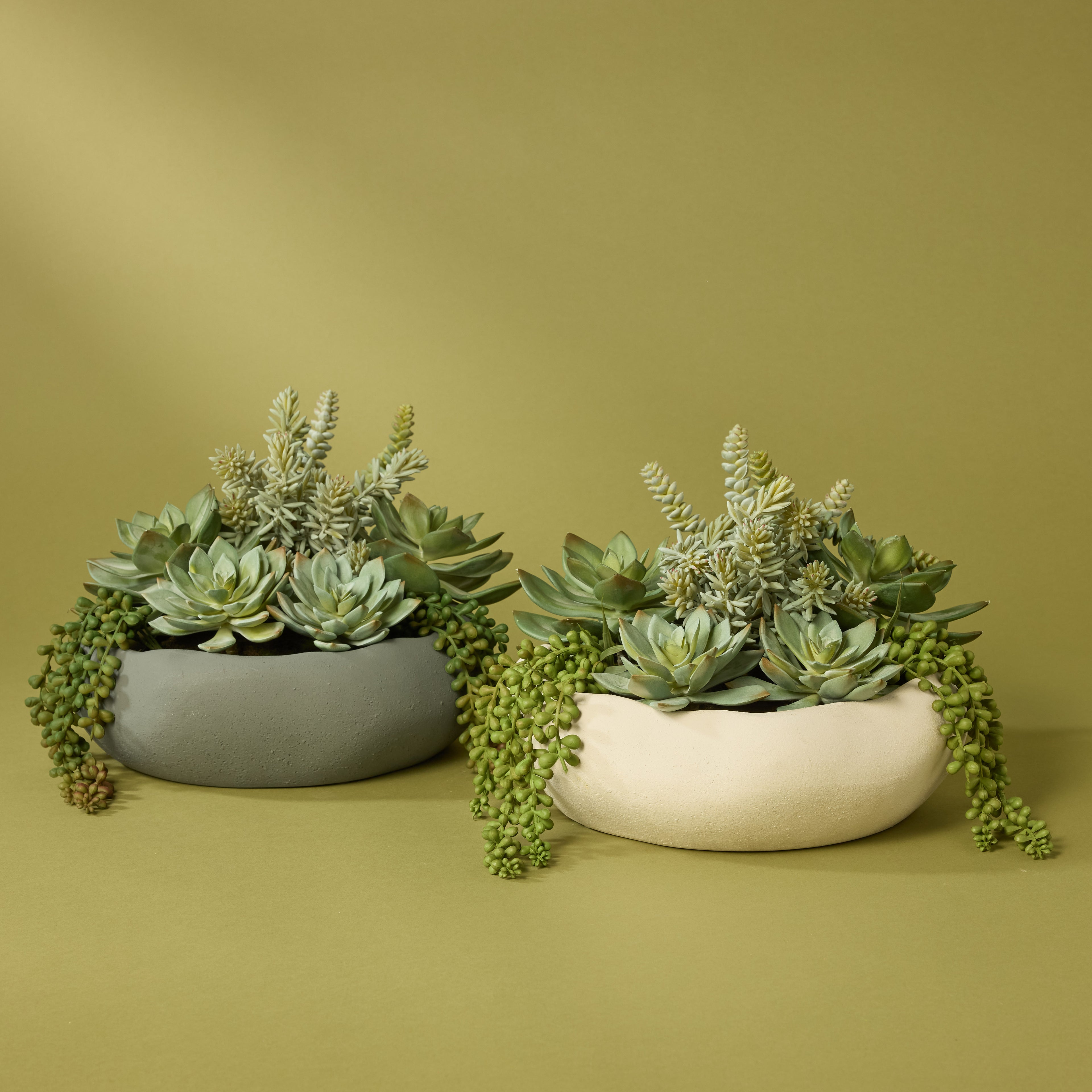 Faux Succulent Garden - Lyon Bowl Planter | Cream - 27cm