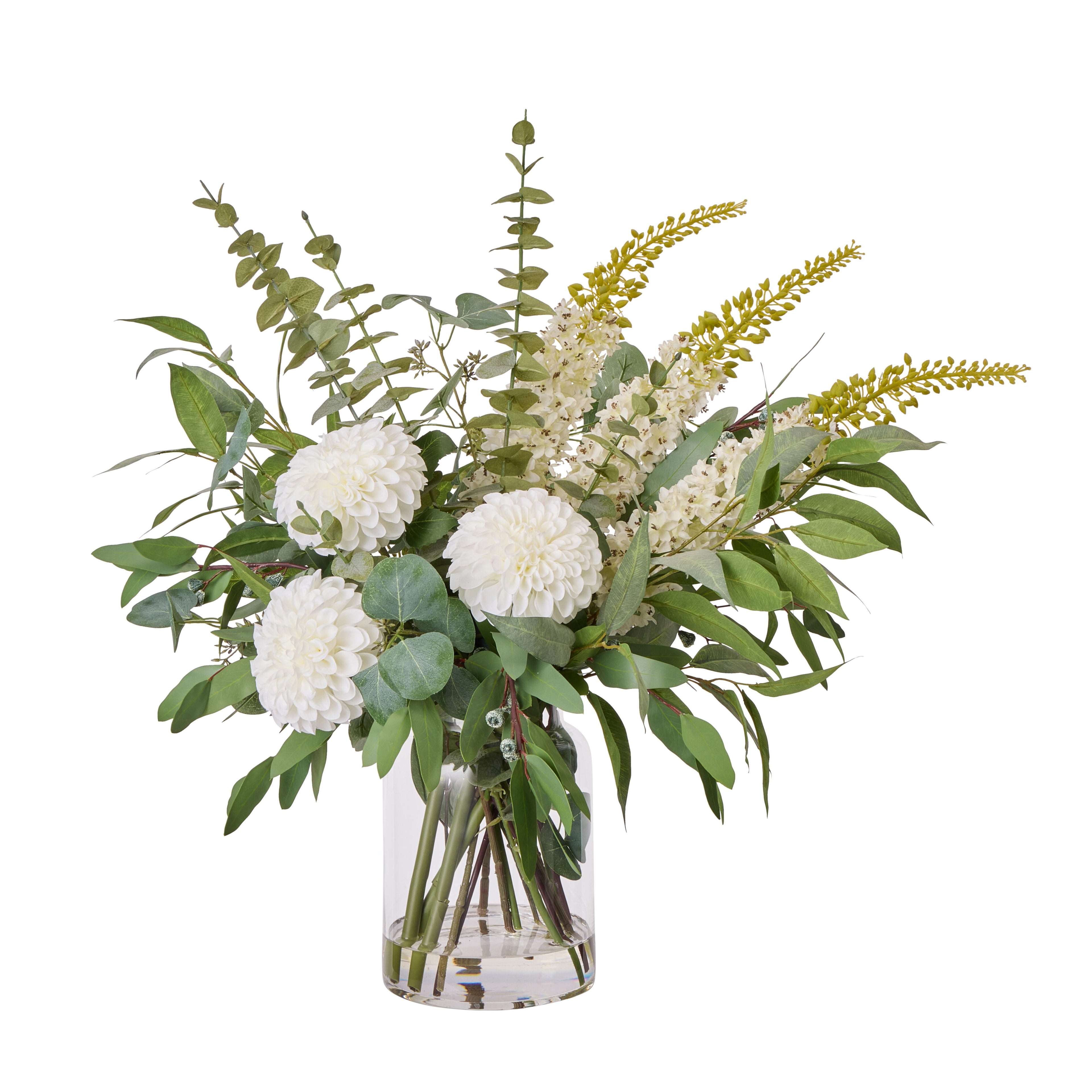 Faux Chrysanthemum Eucalyptus Mix - Pauline Vase | White - 74cm