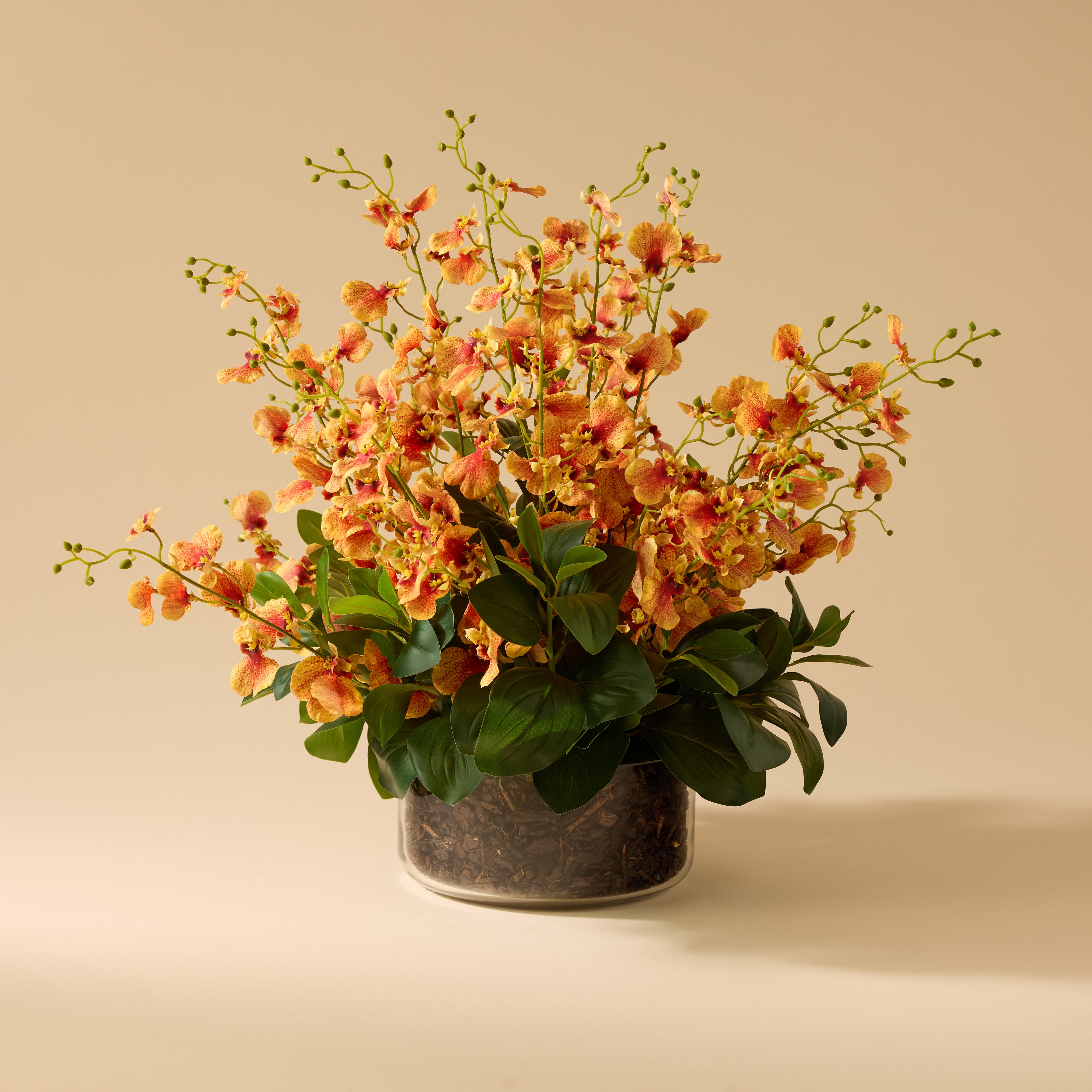 Faux Dancing Orchids - Madelyn Bowl | Orange - 58cm