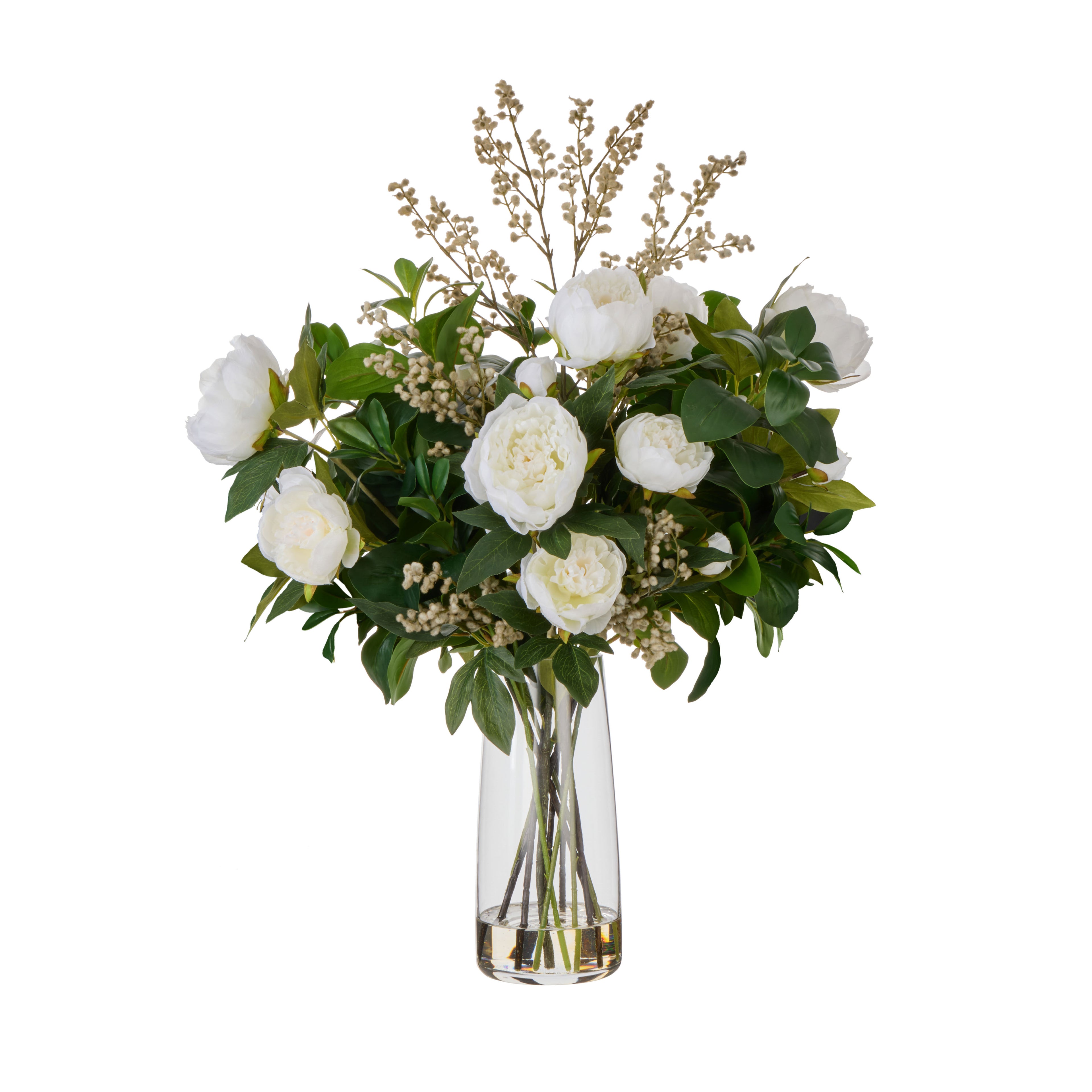 Faux Peony Lush Leaf - Alana Vase | White - 84cm