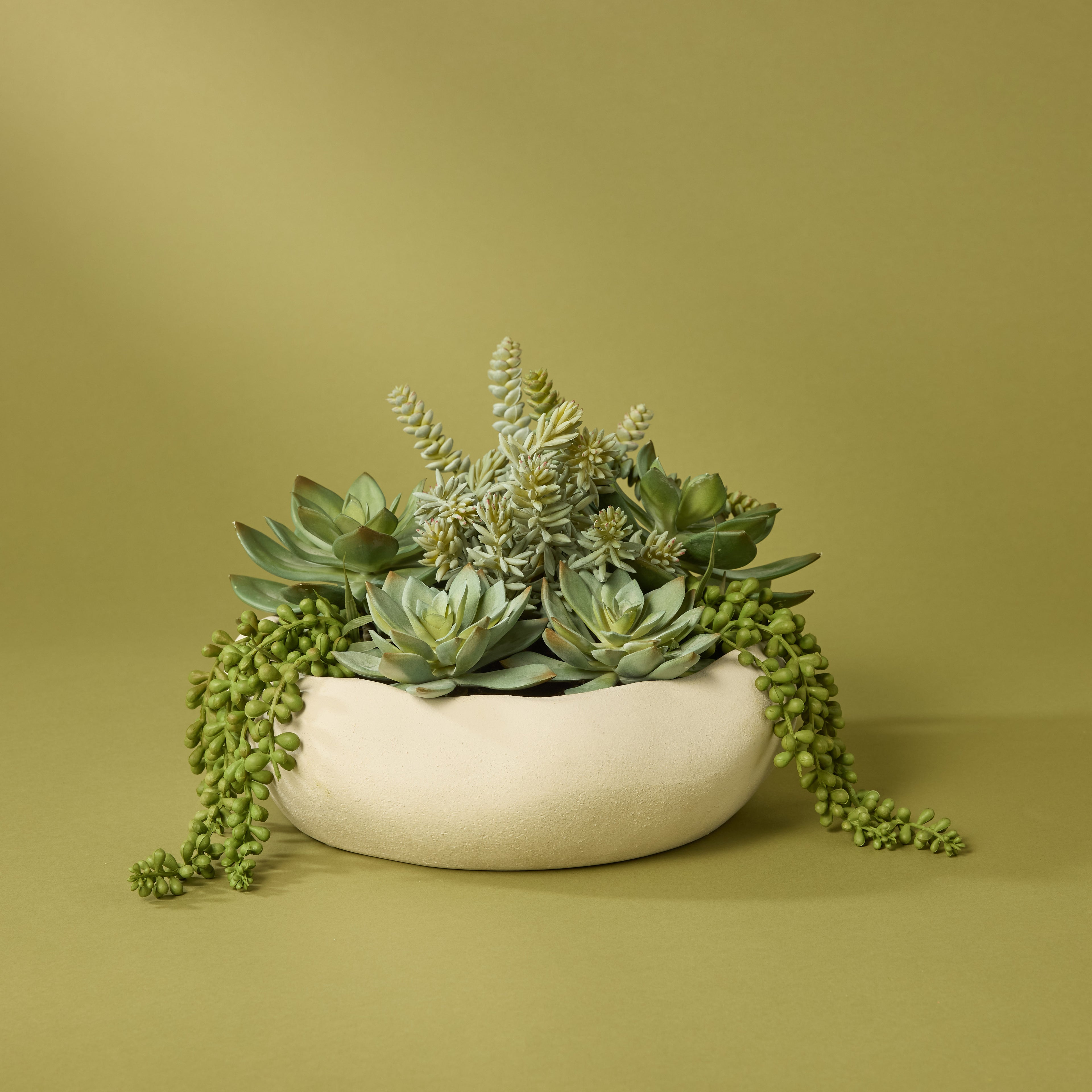 Faux Succulent Garden - Lyon Bowl Planter | Cream - 27cm