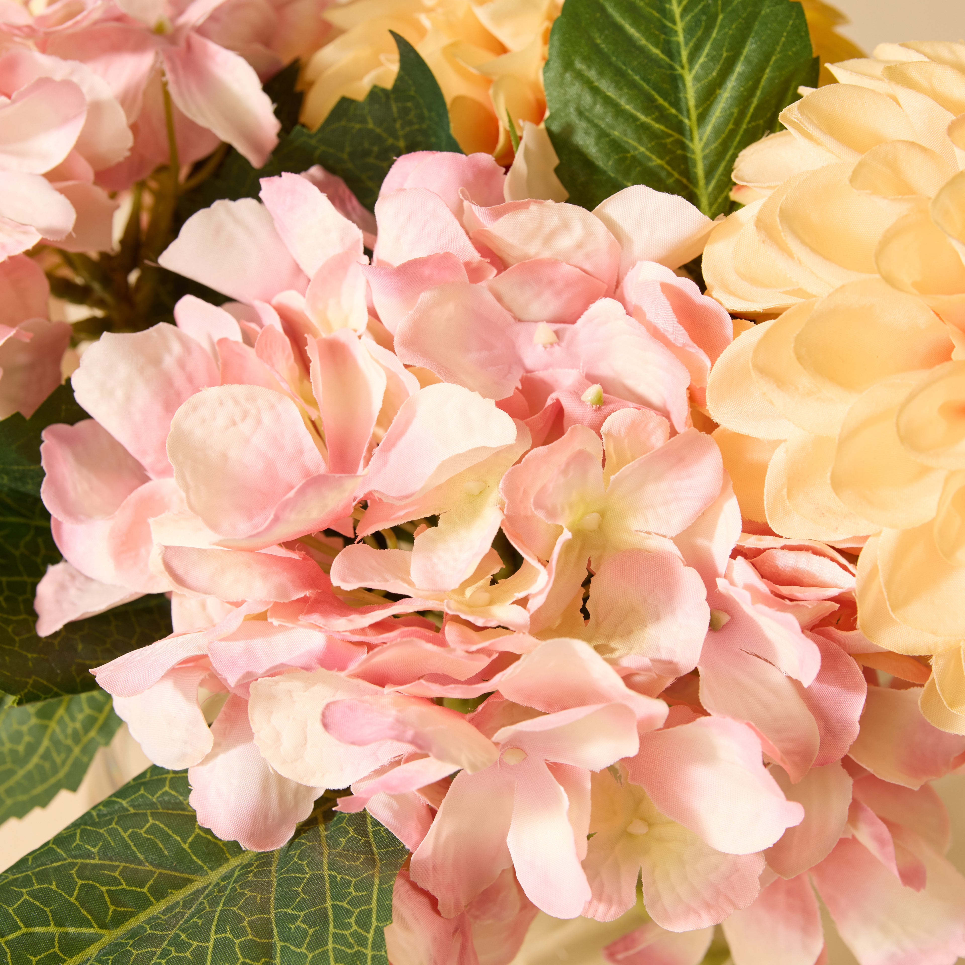 Faux Chrysanthemum Hydrangea Arrangement - Classic Bowl | Orange & Pink - 23cm