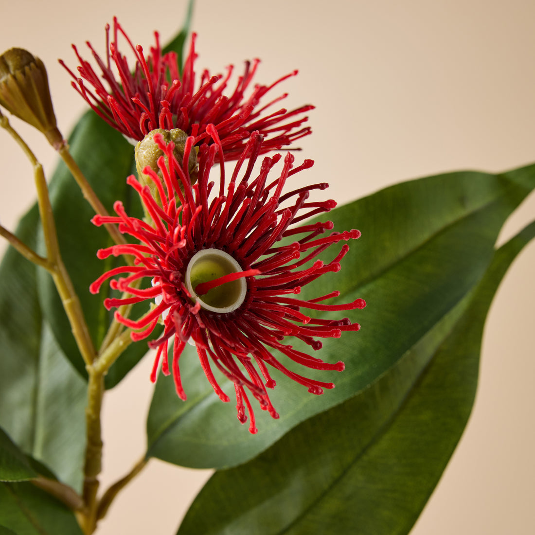 Faux Eucalyptus Flower Spray | Red - 62cm