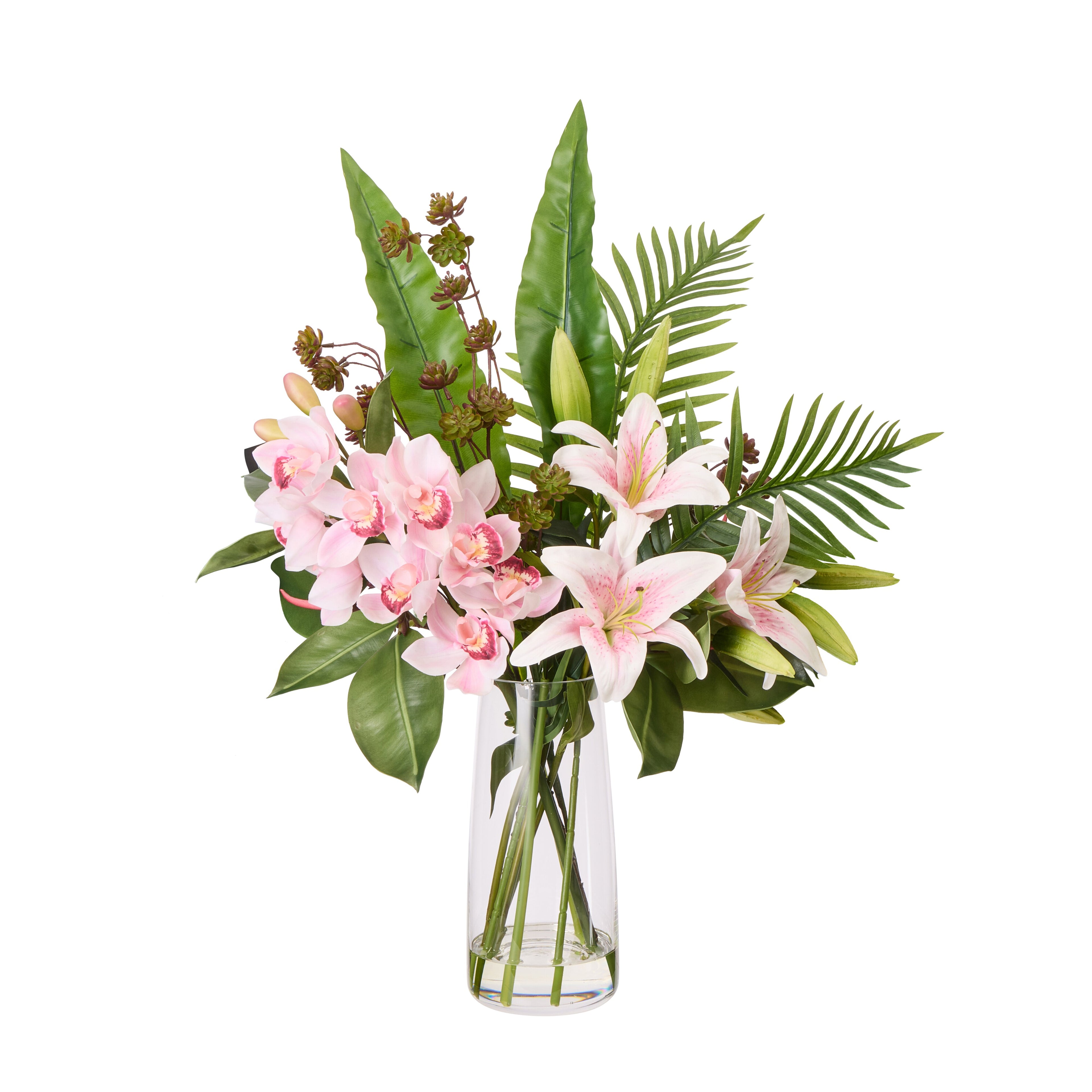 Faux Lily Rubber Tree Mix - Alana Vase | Pink - 82cm