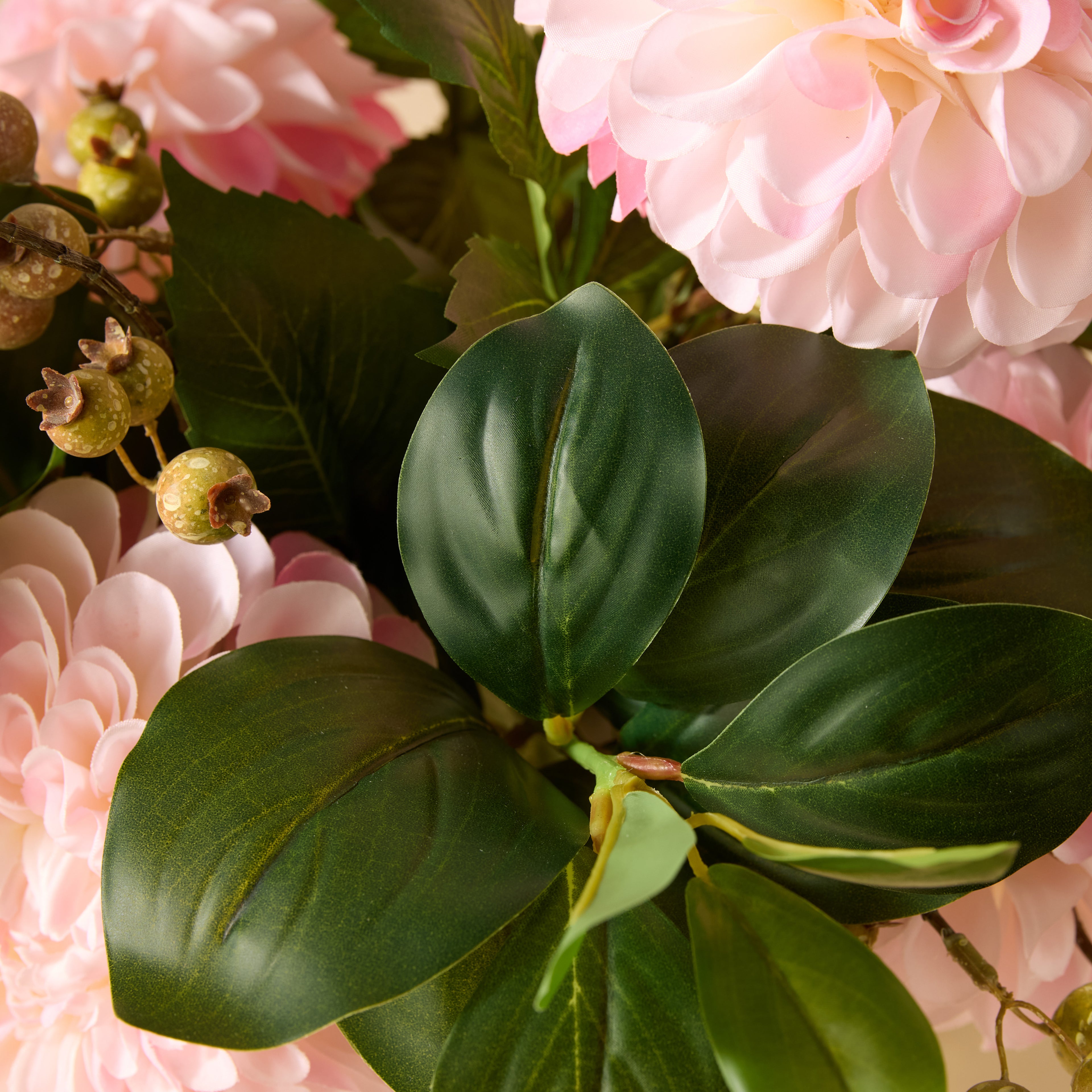 Faux Chrysanthemum Berry Arrangement - Classic Bowl | Light Pink - 56cm
