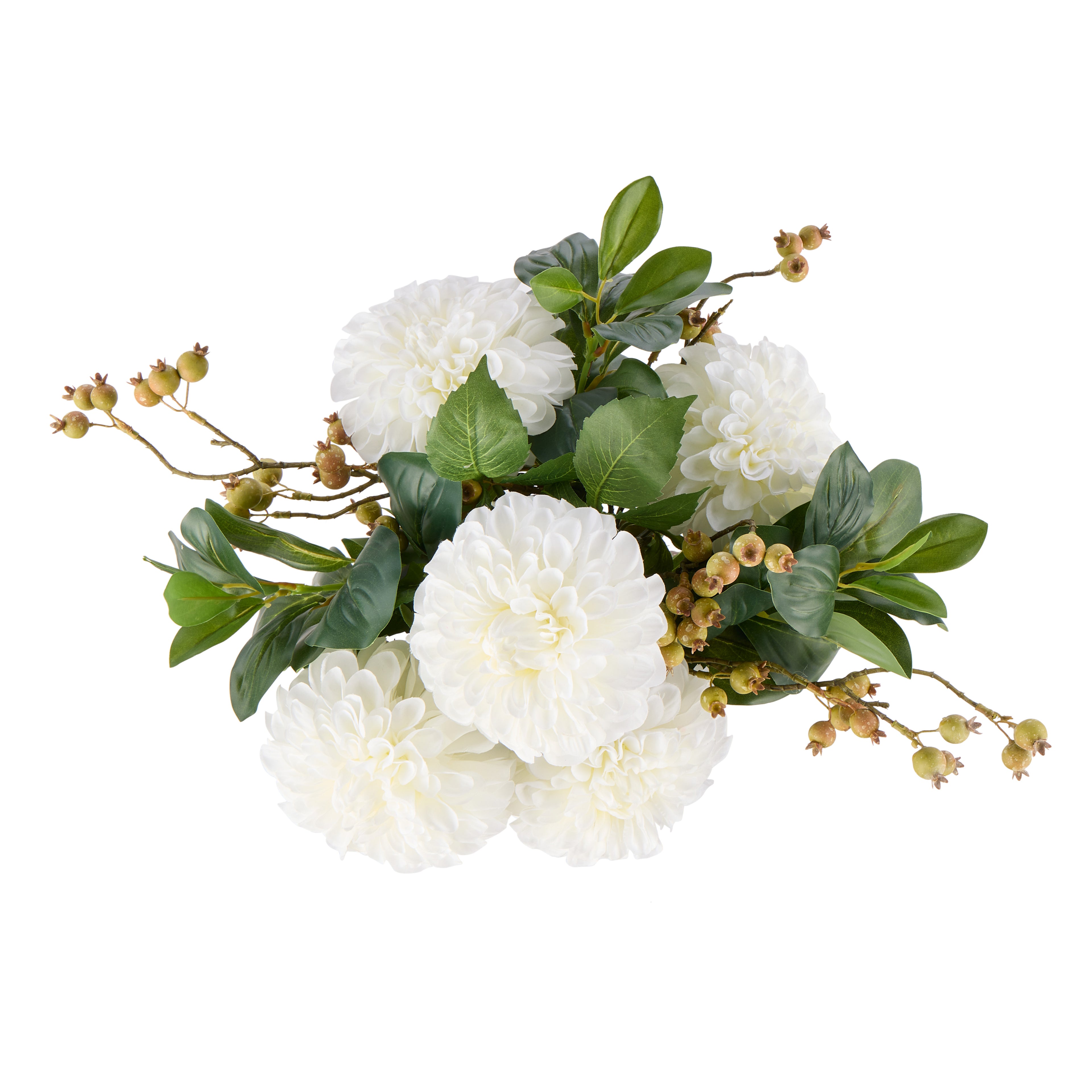 Faux Chrysanthemum Berry Arrangement - Classic Bowl | White - 56cm