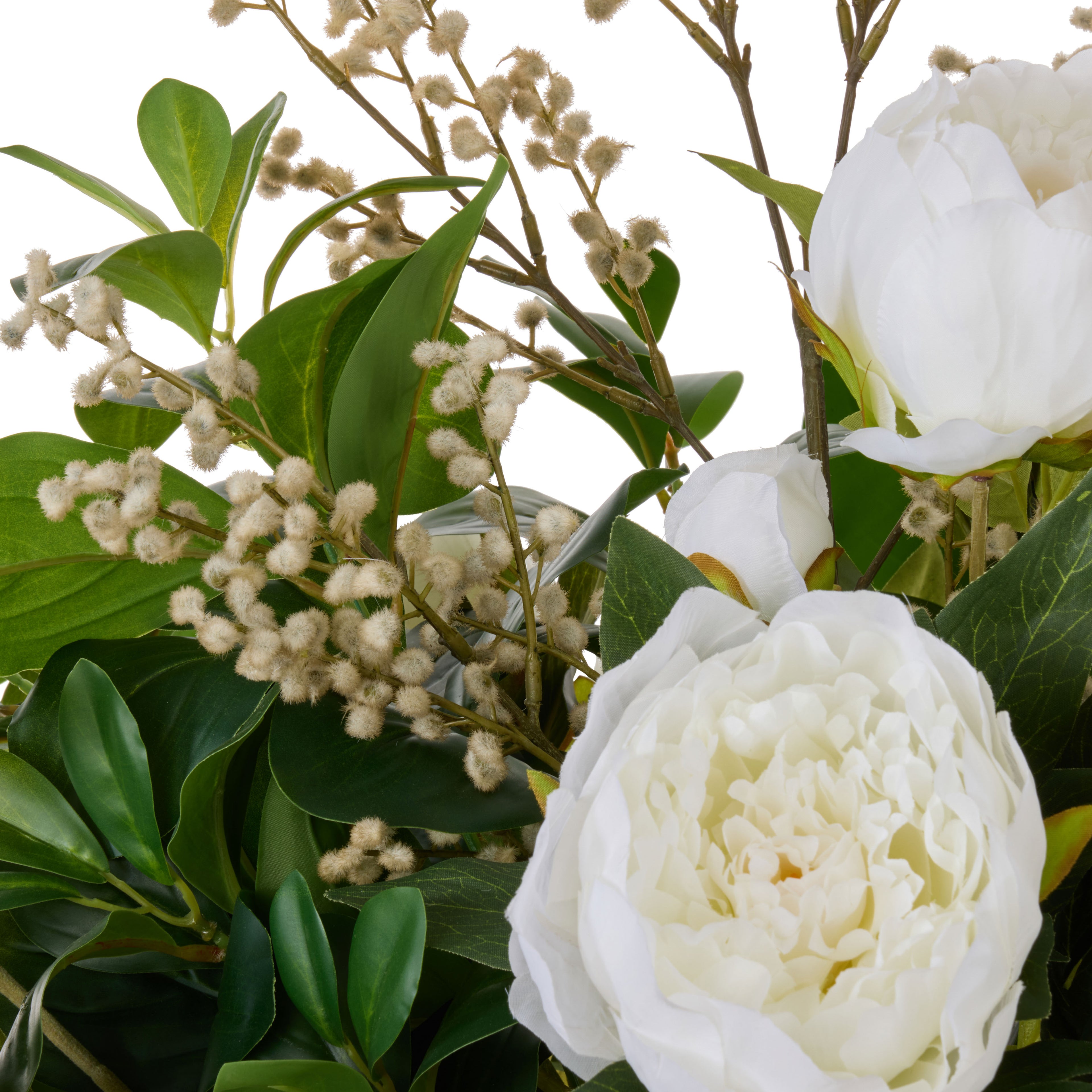 Faux Peony Lush Leaf - Alana Vase | White - 84cm