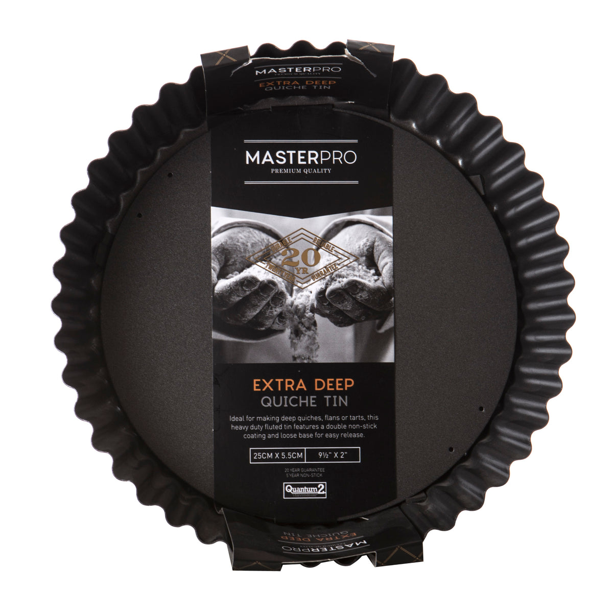 MasterPro Non-Stick Loose Base Round Deep Flan/Quiche Tin Black