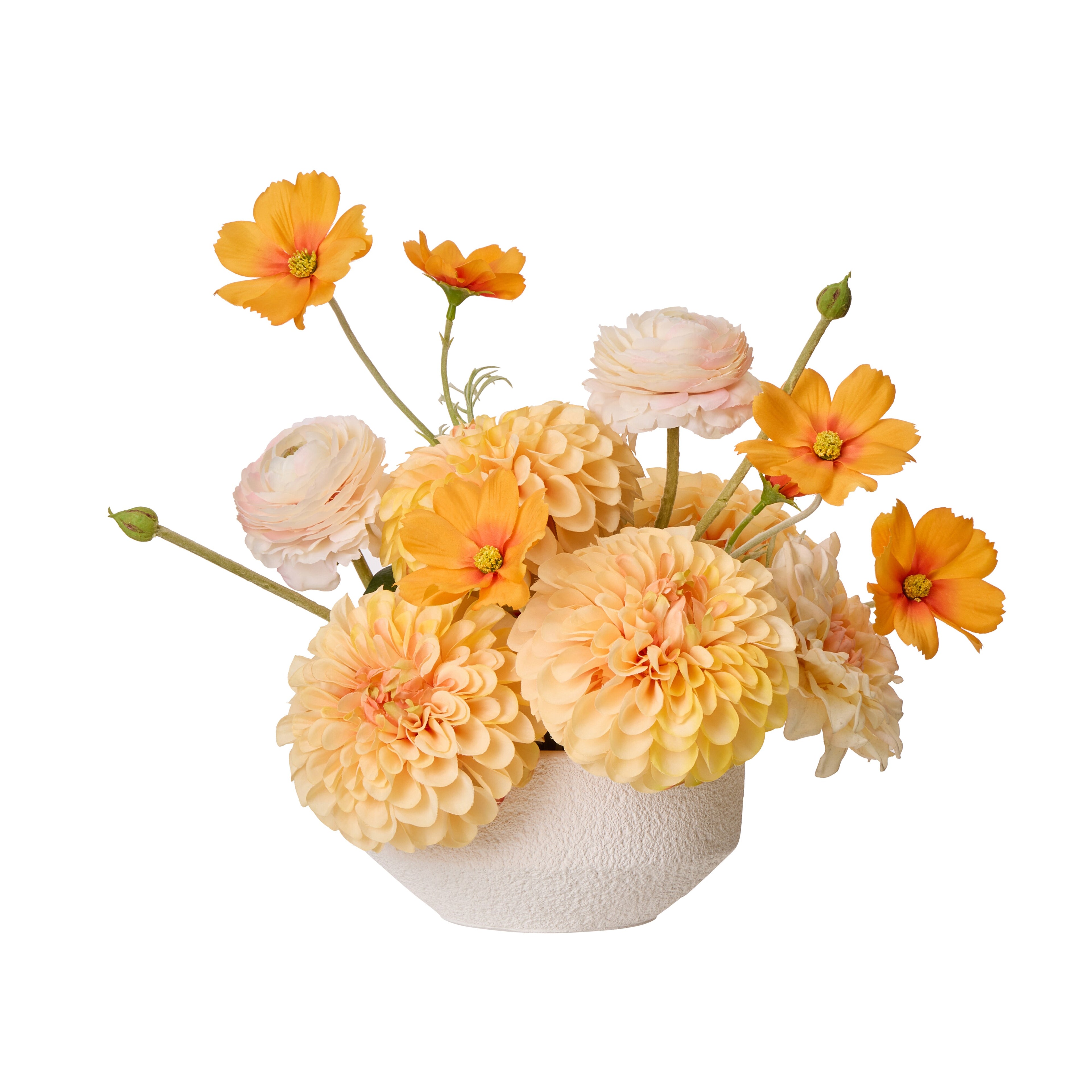 Faux Cosmos Ranunculus Mix - Delos Bowl Planter| Pink - 35cm