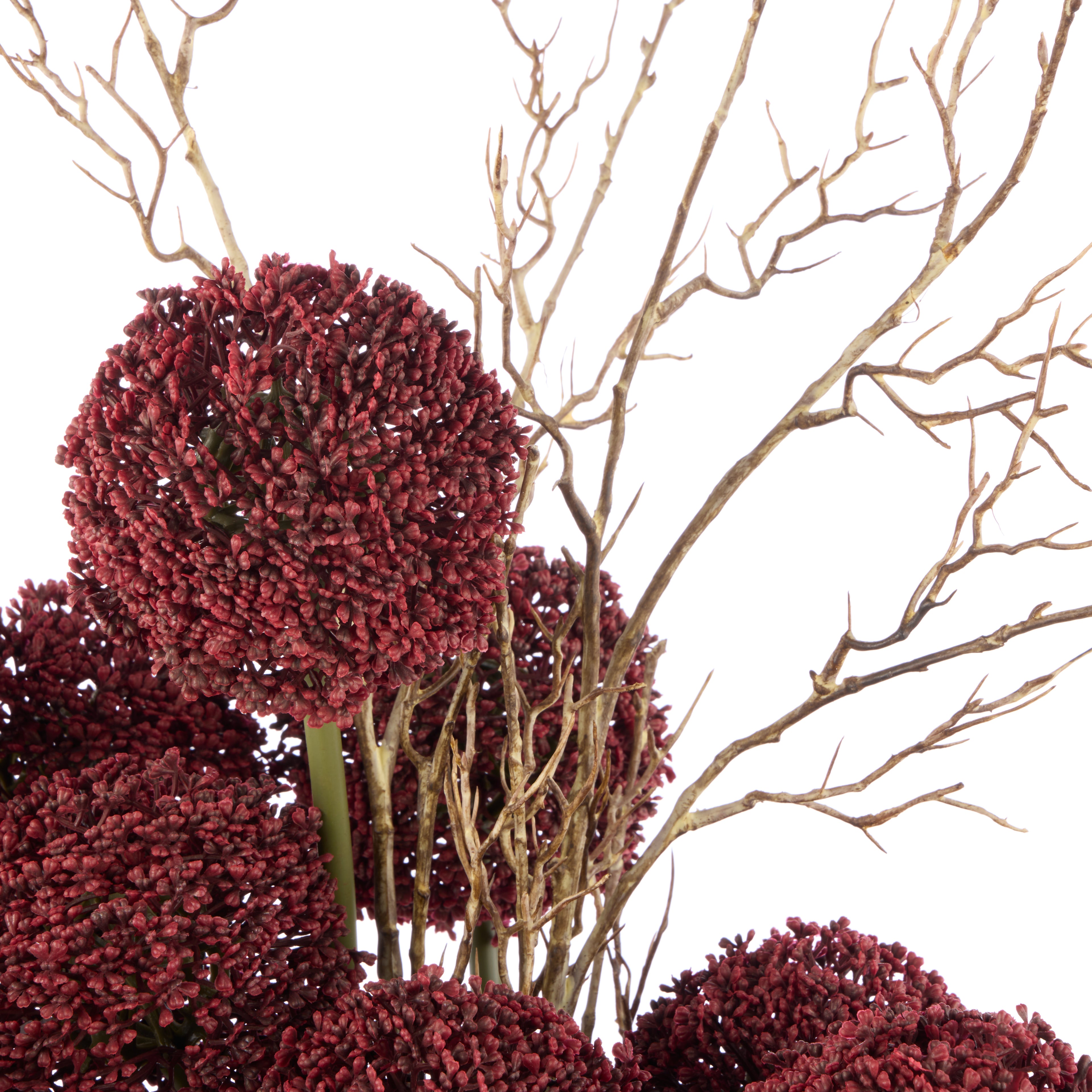 Faux Allium Spray Arrangement - Maliah Pot Black | Burgundy - 65cm