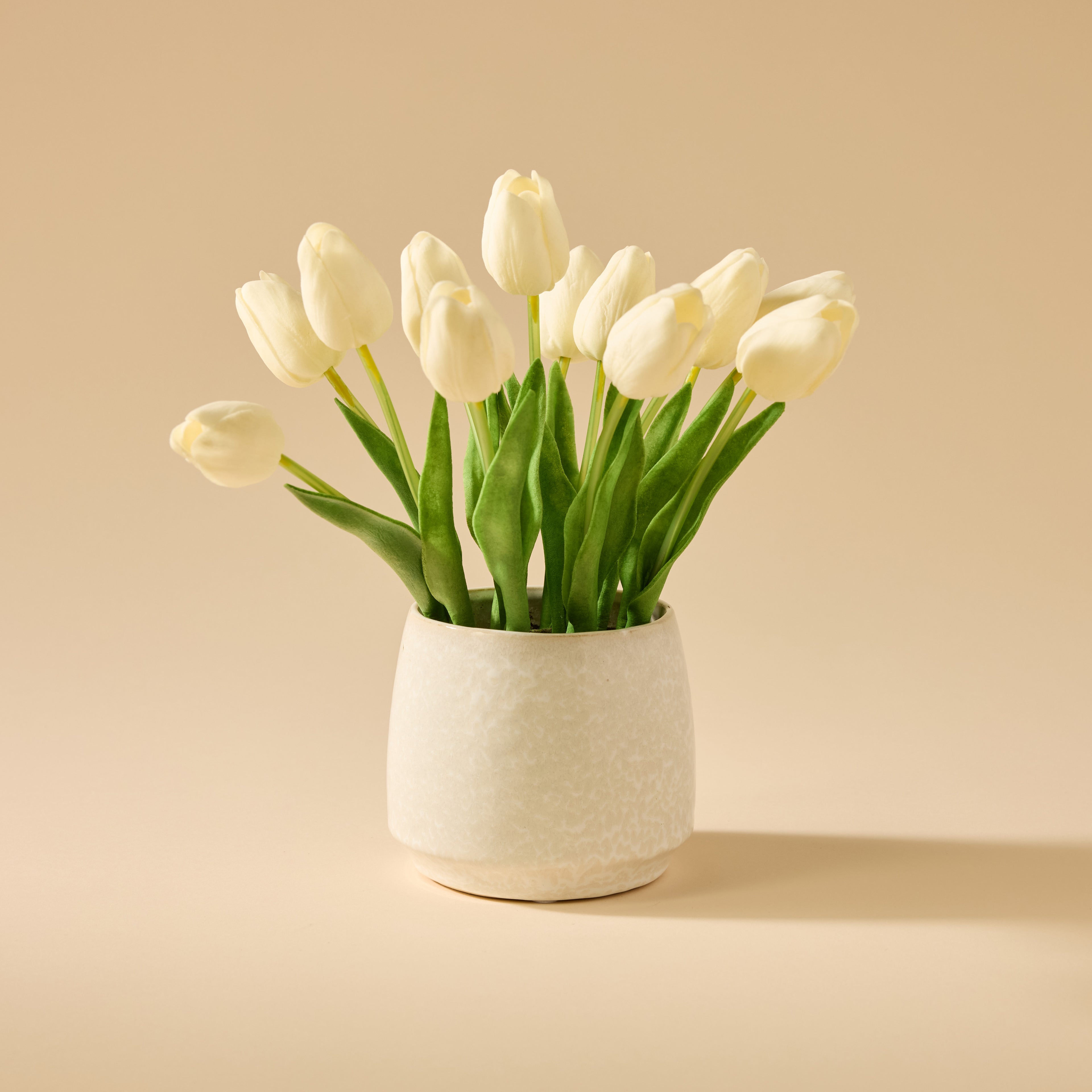 Faux Tulip Arrangement - Gianna Pot | White - 32cm