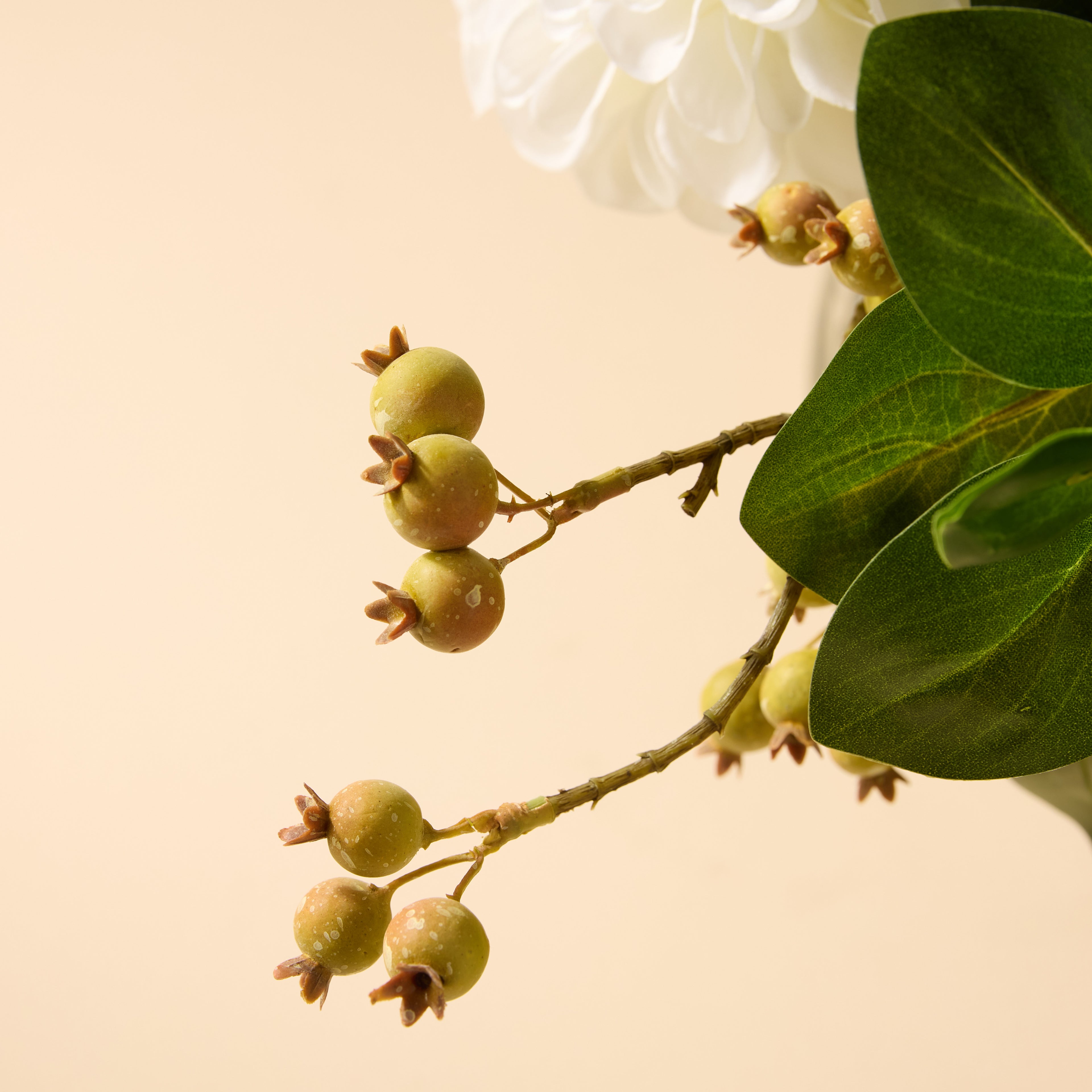 Faux Chrysanthemum Berry Arrangement - Classic Bowl | White - 56cm