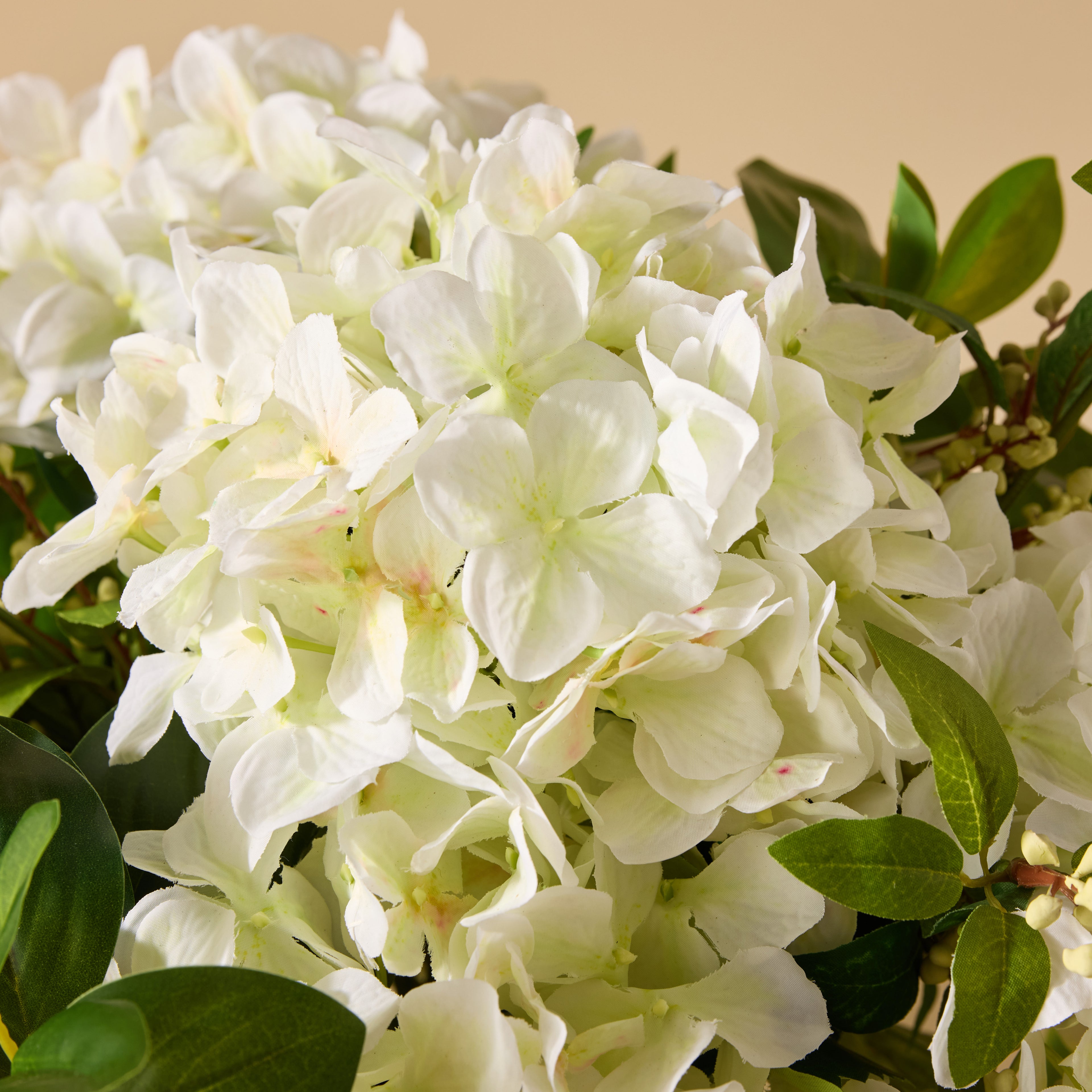 Faux Hydrangea Nite Berry Arrangement -Classic Bowl | White - 54cm