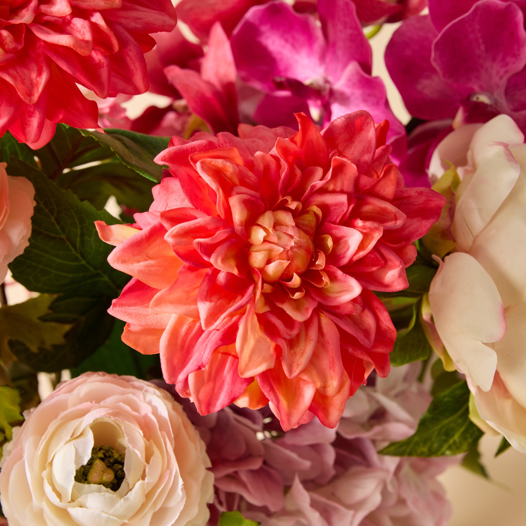 Faux Peony Cherry Blossom Arrangement - Glass Vase