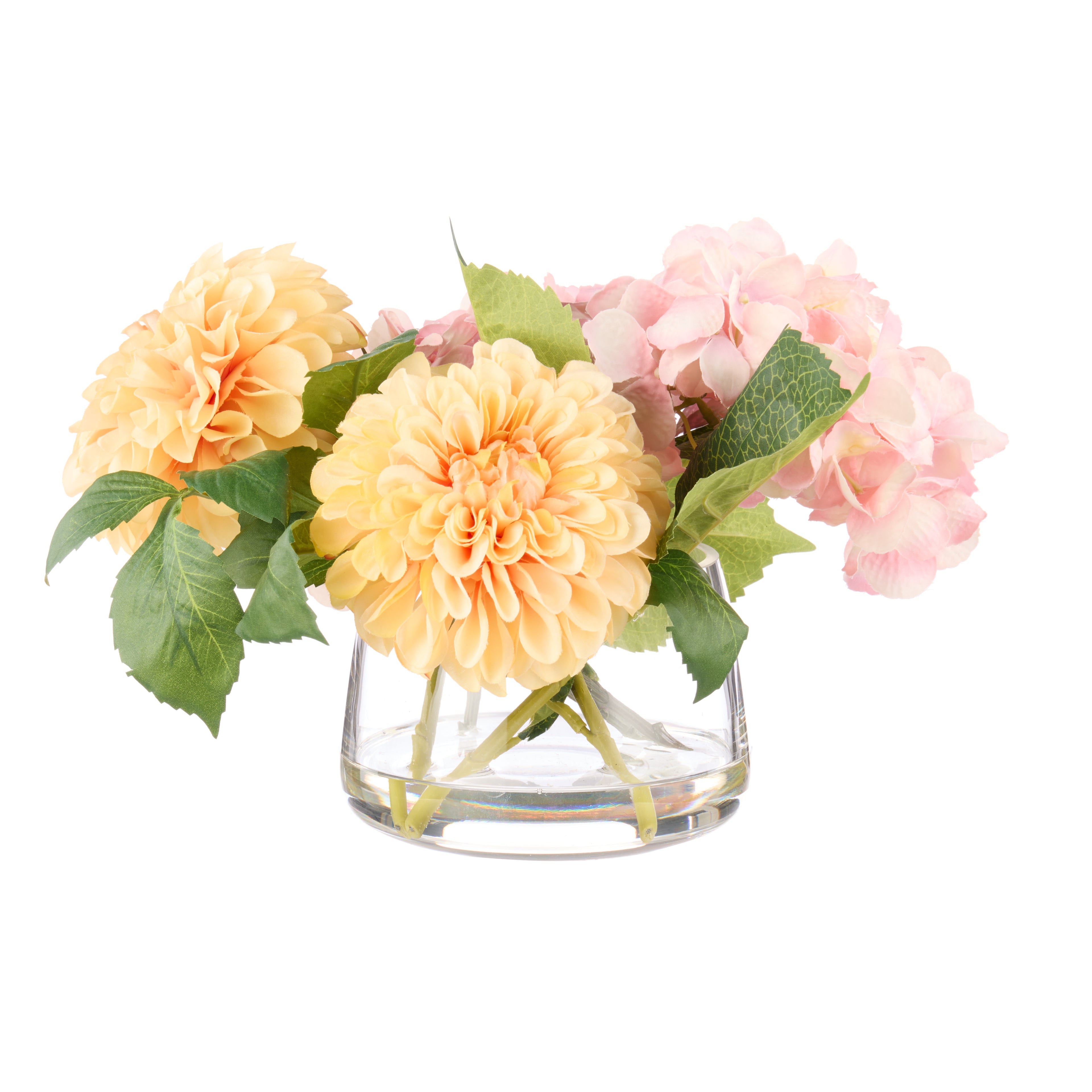 Faux Chrysanthemum Hydrangea Arrangement - Classic Bowl | Orange & Pink - 23cm