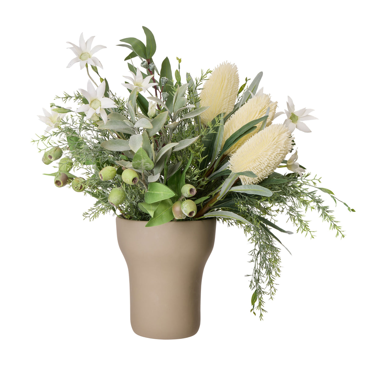 Faux Banksia Tea Leaf Mix - Douglas Vase | White - 57cm