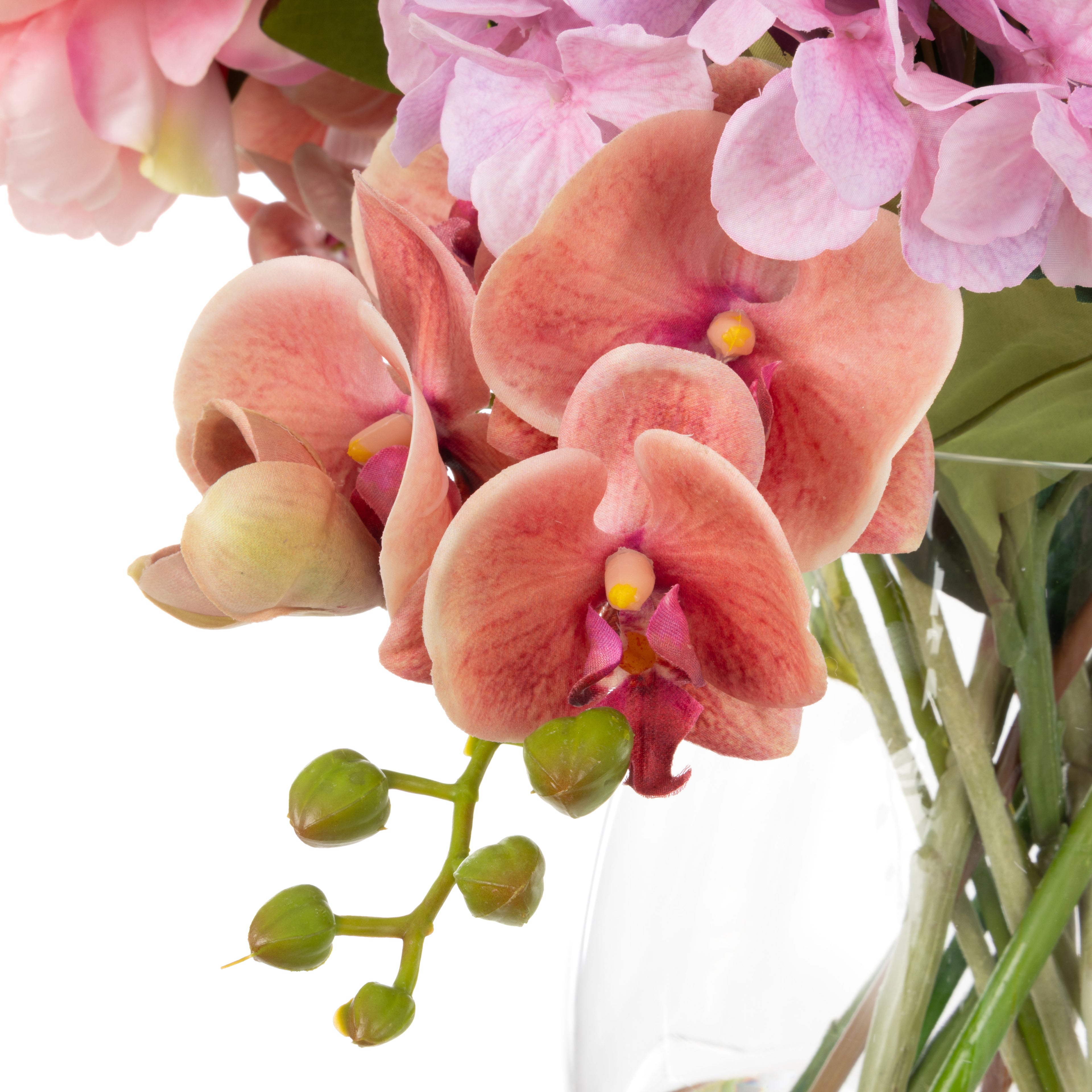 Faux Peony Cherry Blossom Arrangement - Glass Vase