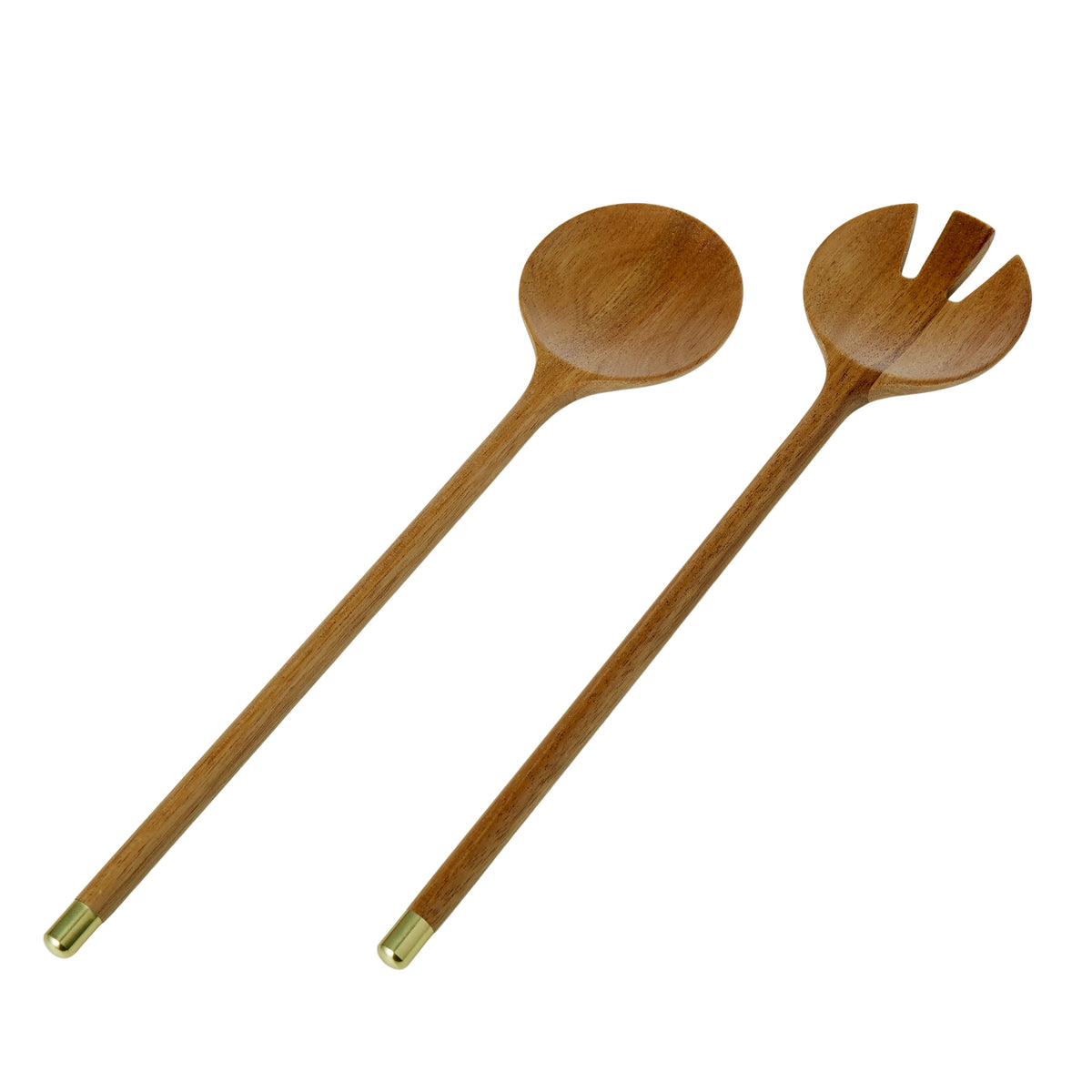 Davis & Waddell Acacia & Brass Salad Servers 2pcs Set Natural