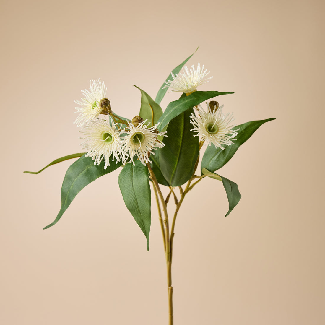 Faux Eucalyptus Flower Spray | White - 62cm