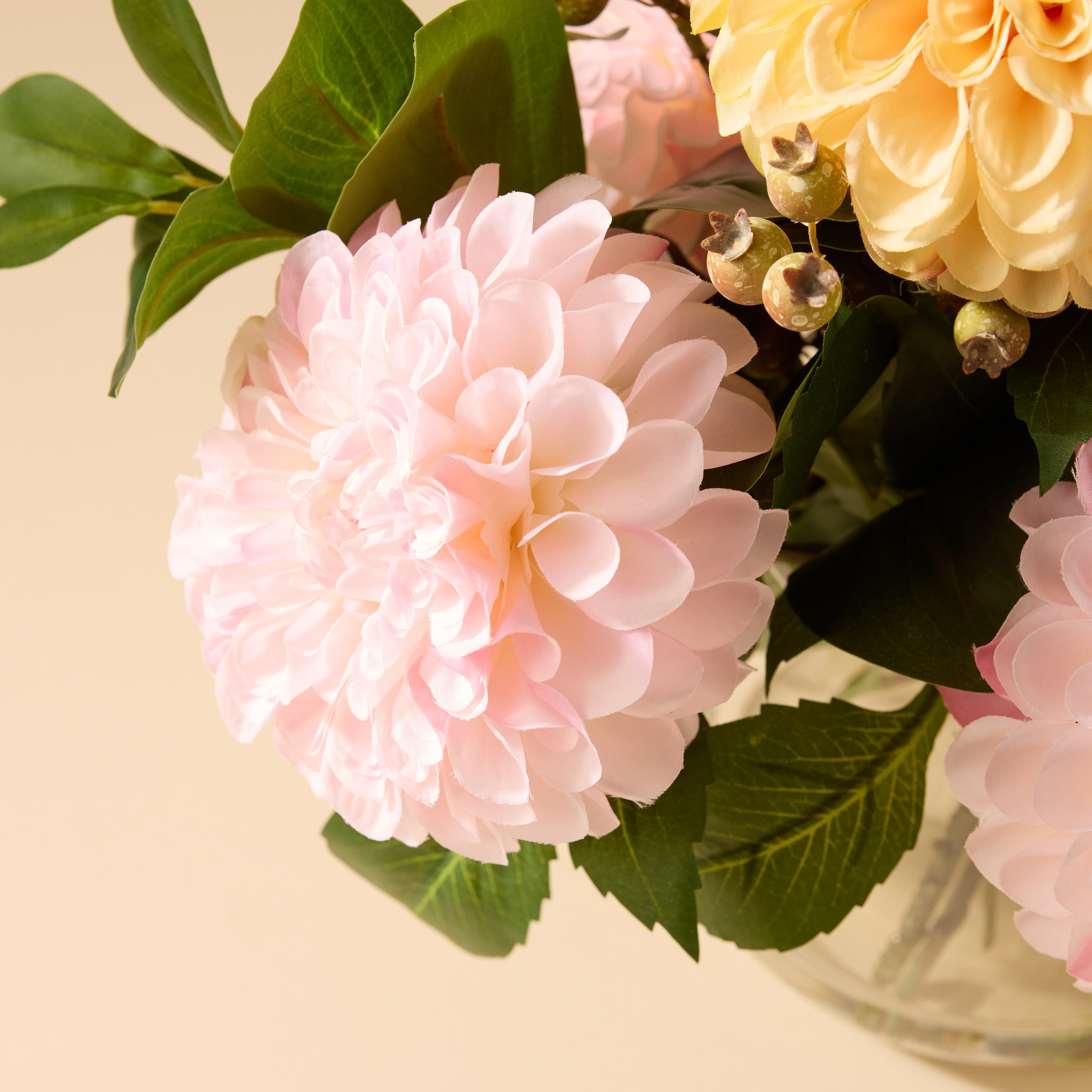 Faux Chrysanthemum Berry Arrangement - Classic Bowl | Orange - 56cm