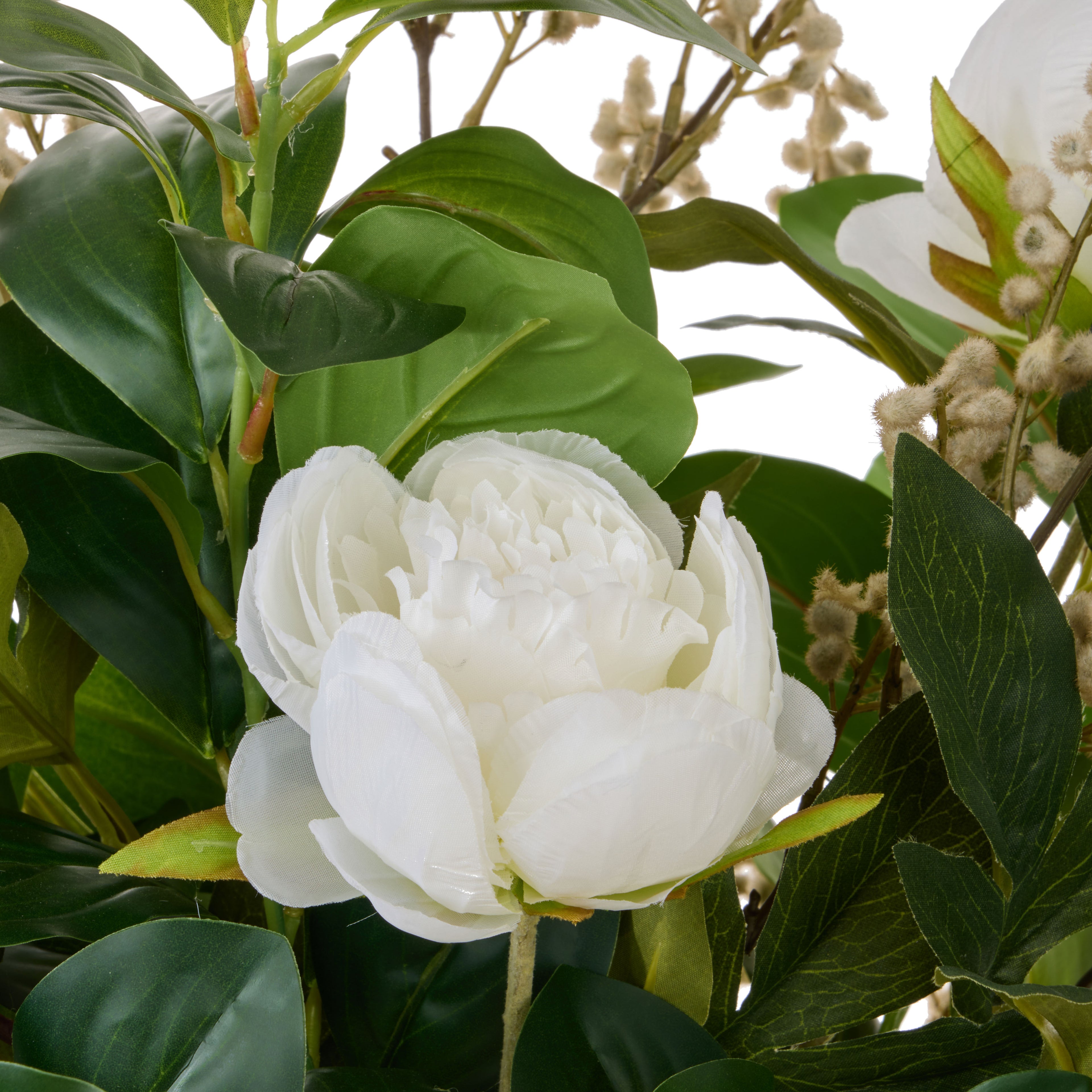 Faux Peony Lush Leaf - Alana Vase | White - 73cm