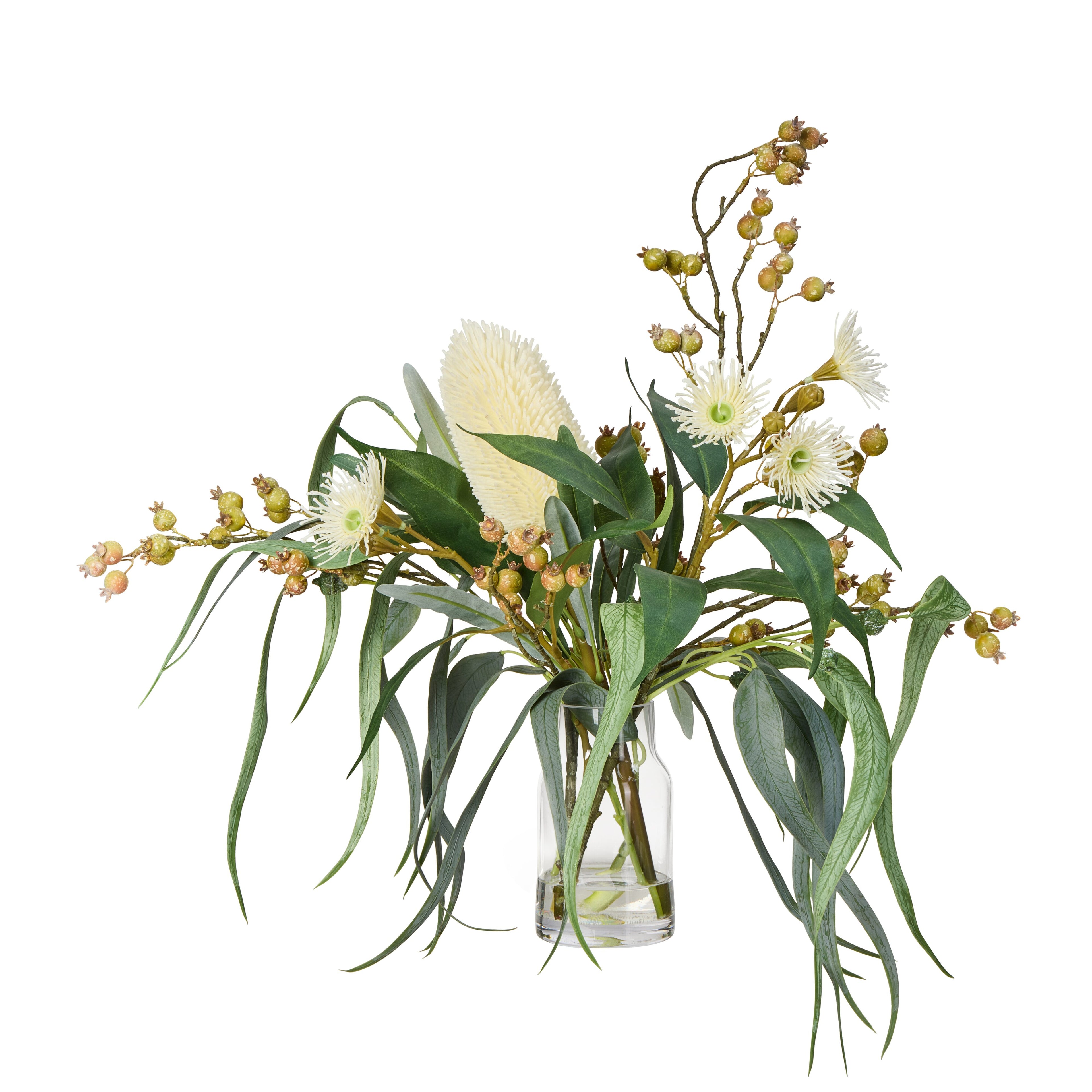 Faux Banksia Native Mix - Rachel Vase| White - 44cm