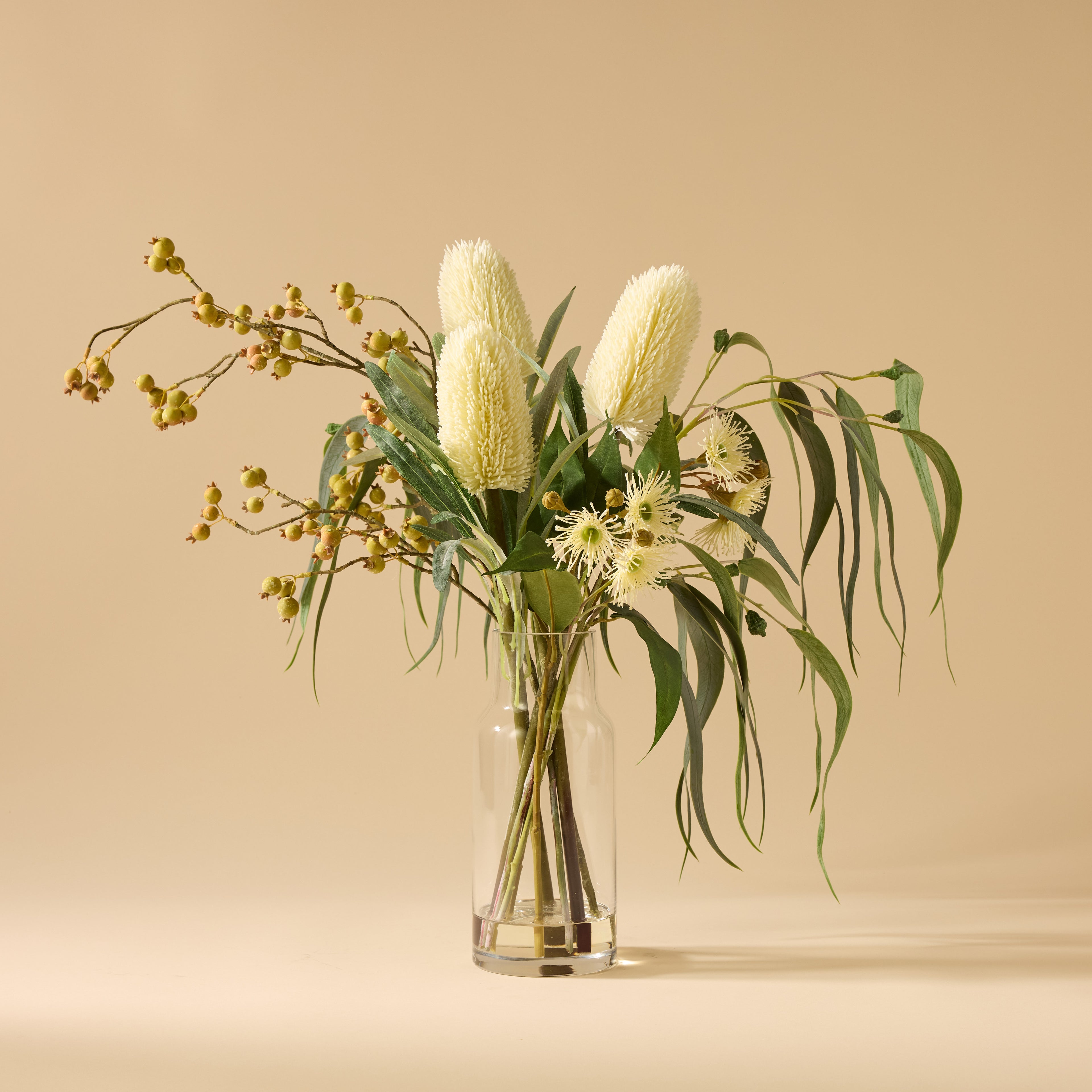 Faux Banksia Eucalyptus Arrangement - Rachel Vase | Cream - 85cm