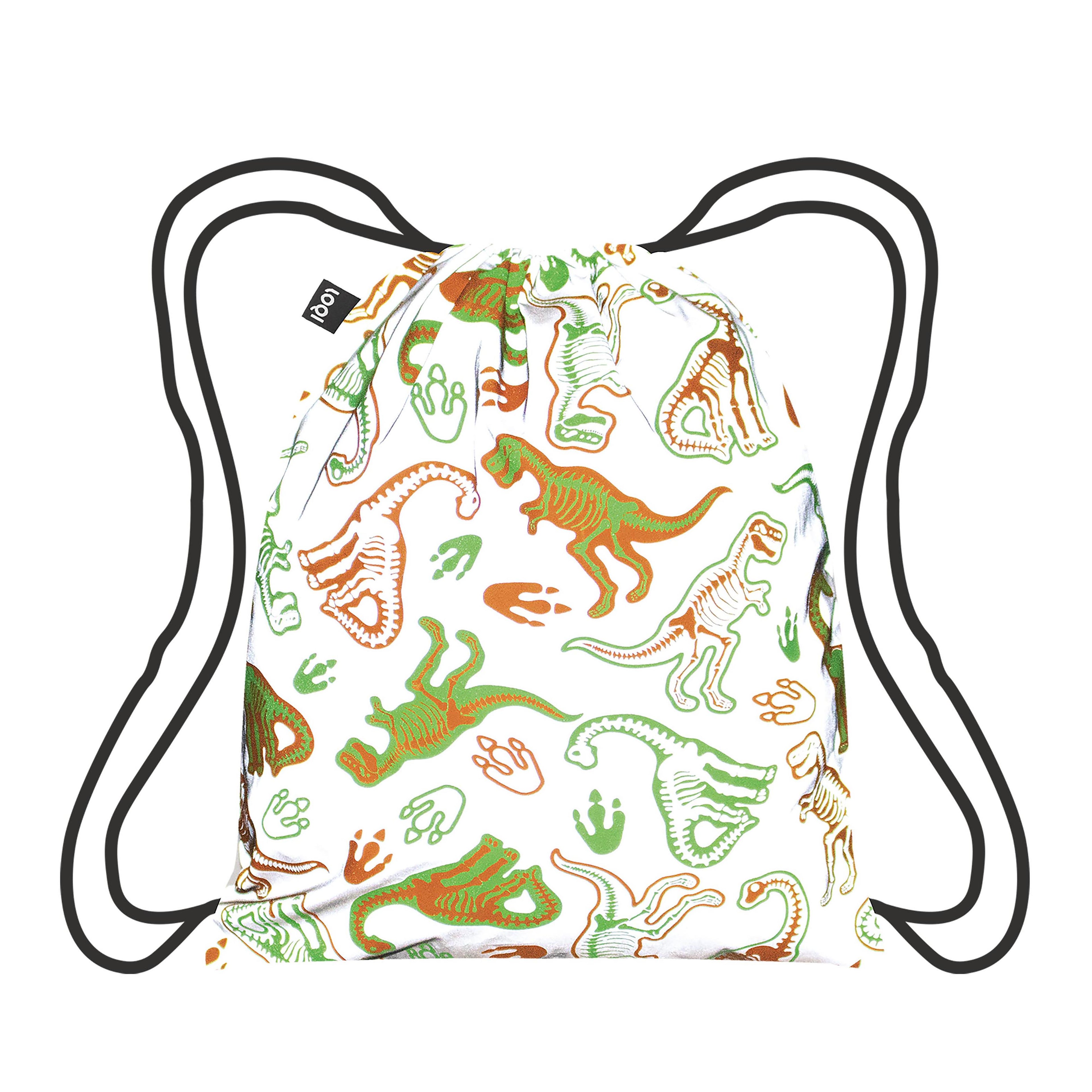 LOQI Kids Dinosaur Skeleton Reflective Mini Backpack Multi-Coloured