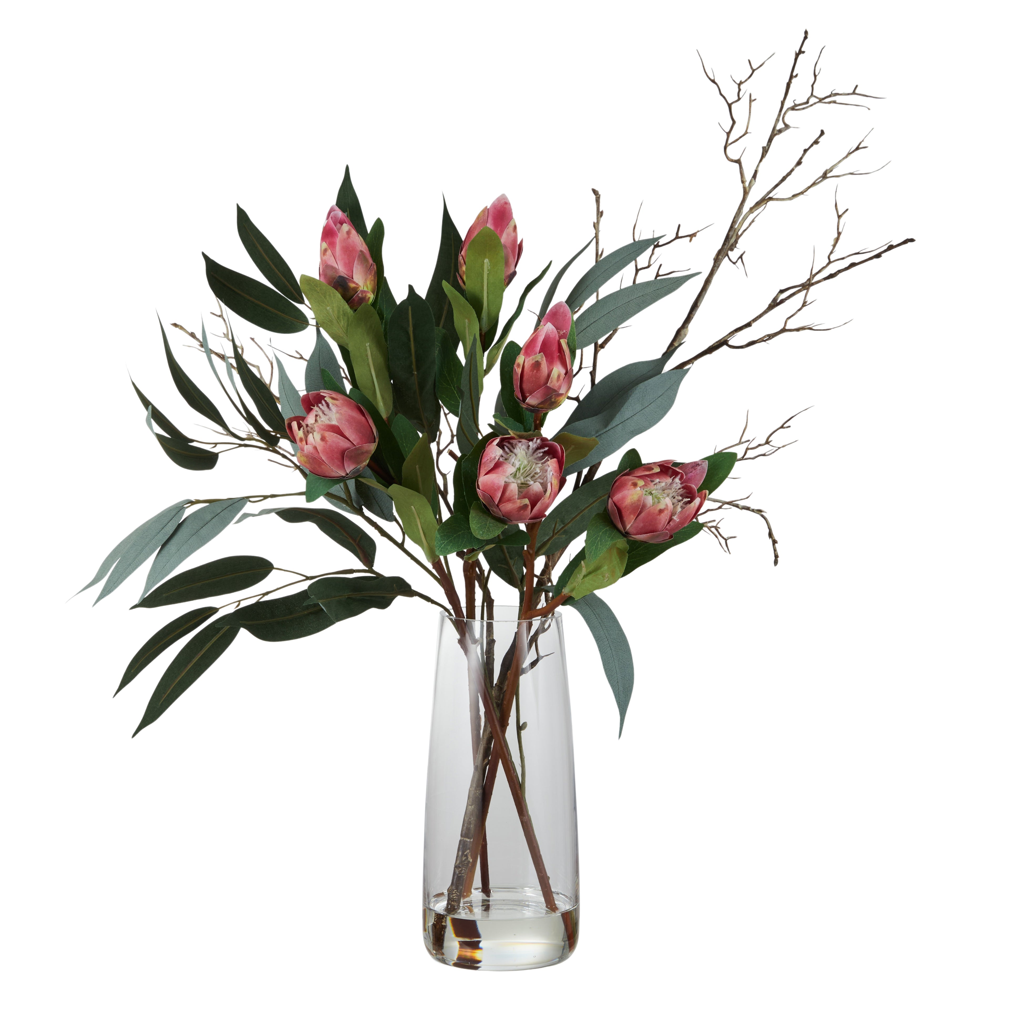 Faux Protea Eucalyptus Mix Arrangement - Alana Vase