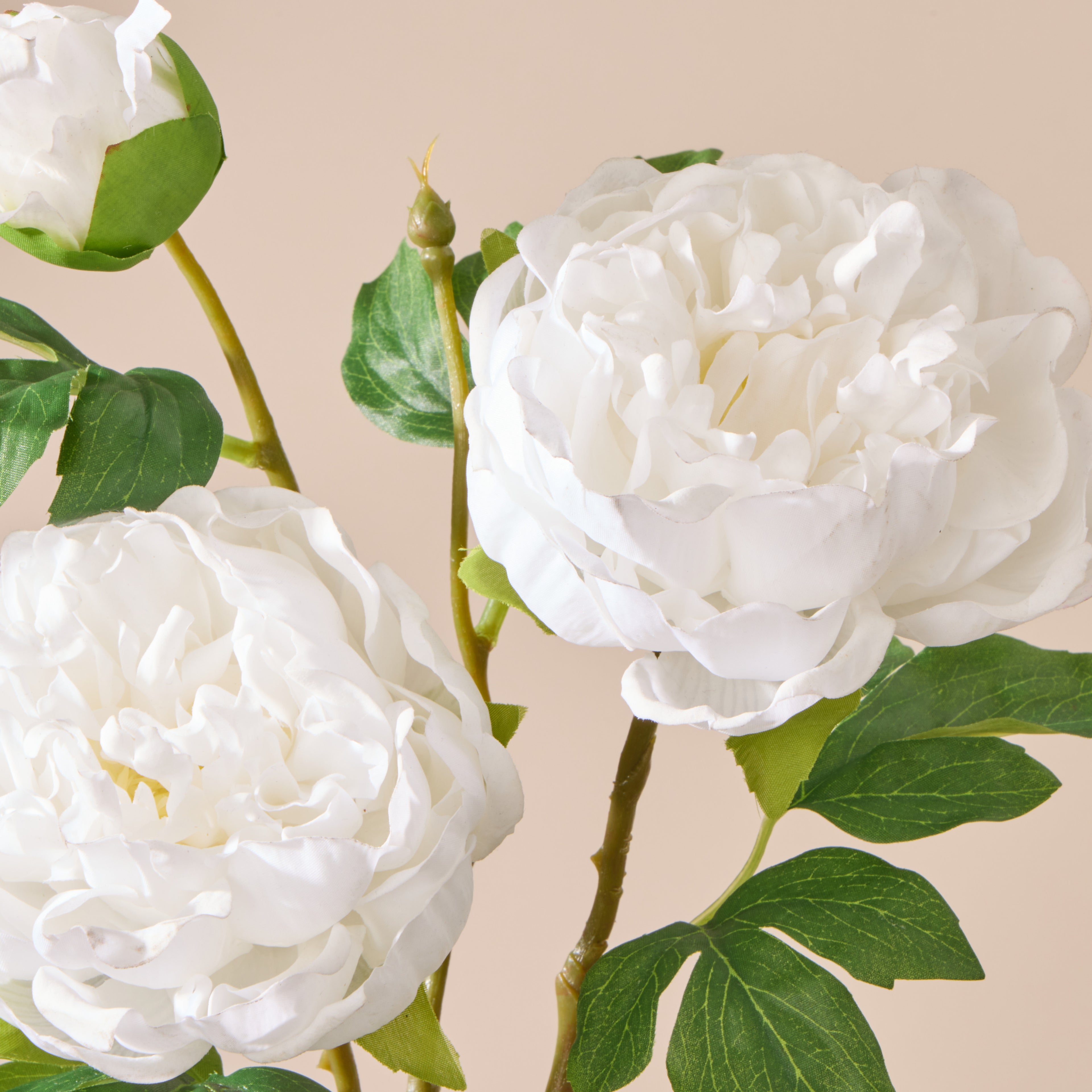 Faux Peony Spray Real Touch | White - 72cm