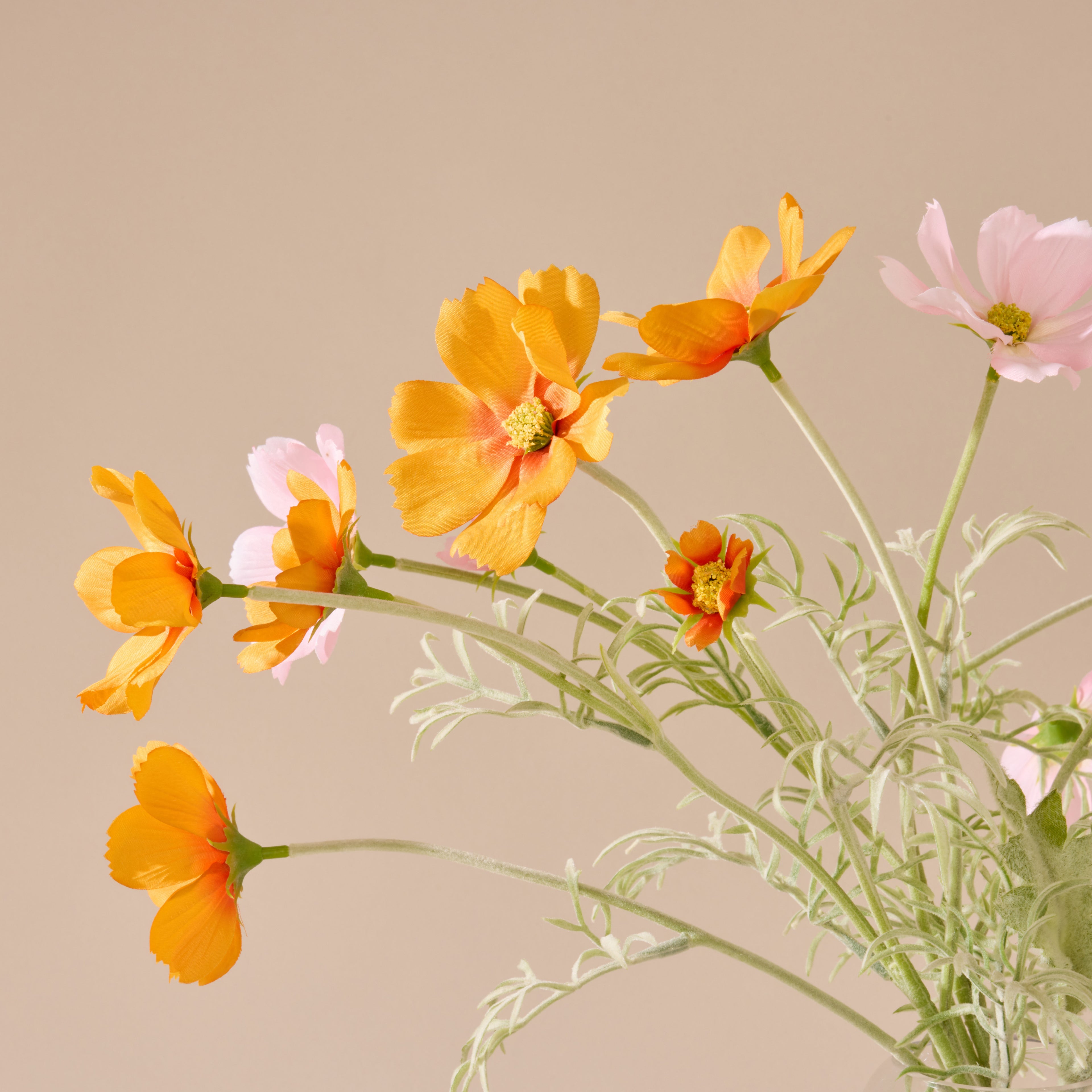 Faux Poppy Cosmos Mix - Giselle Tall Vase | Orange & White - 45cm