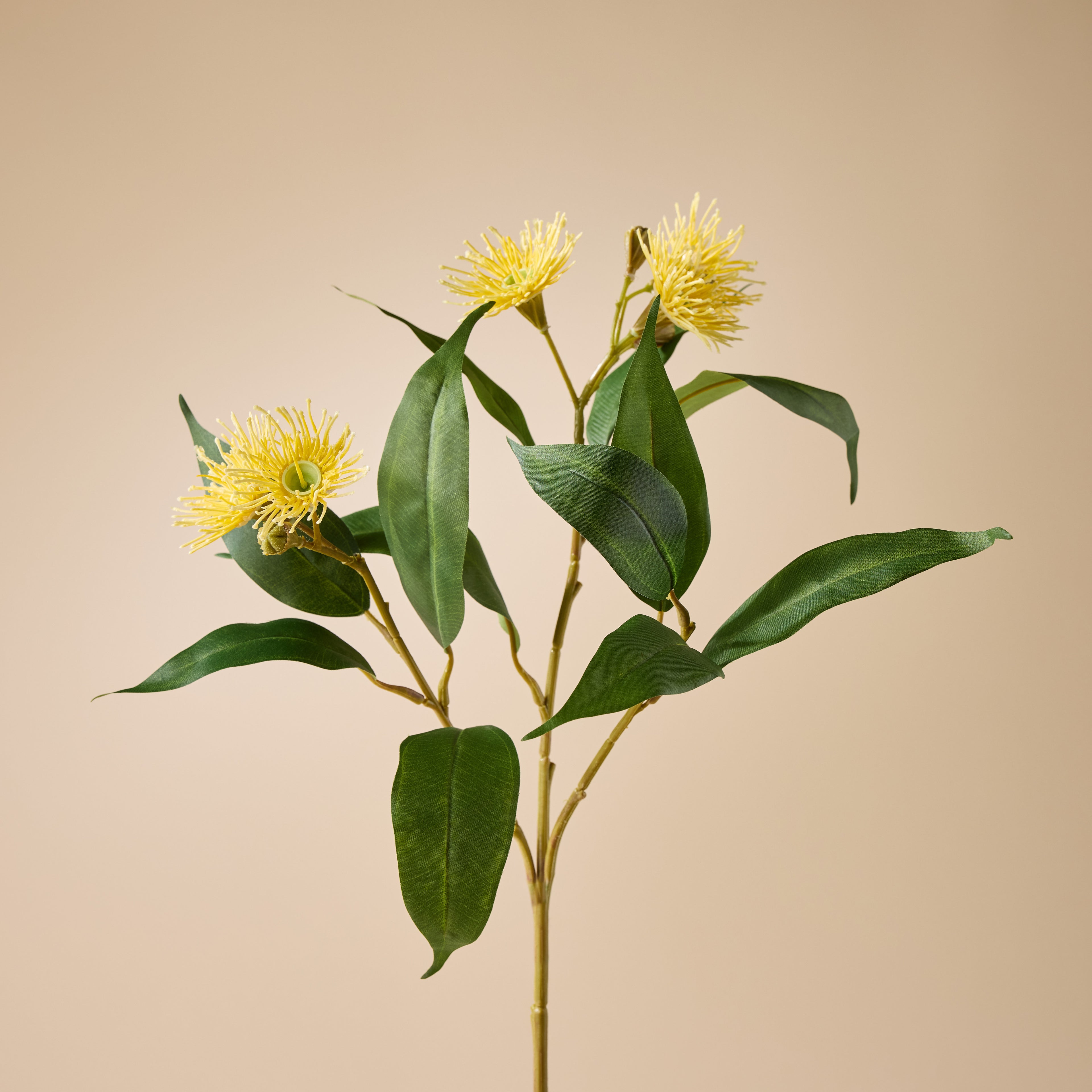 Faux Eucalyptus Flower Spray | Yellow - 62cm