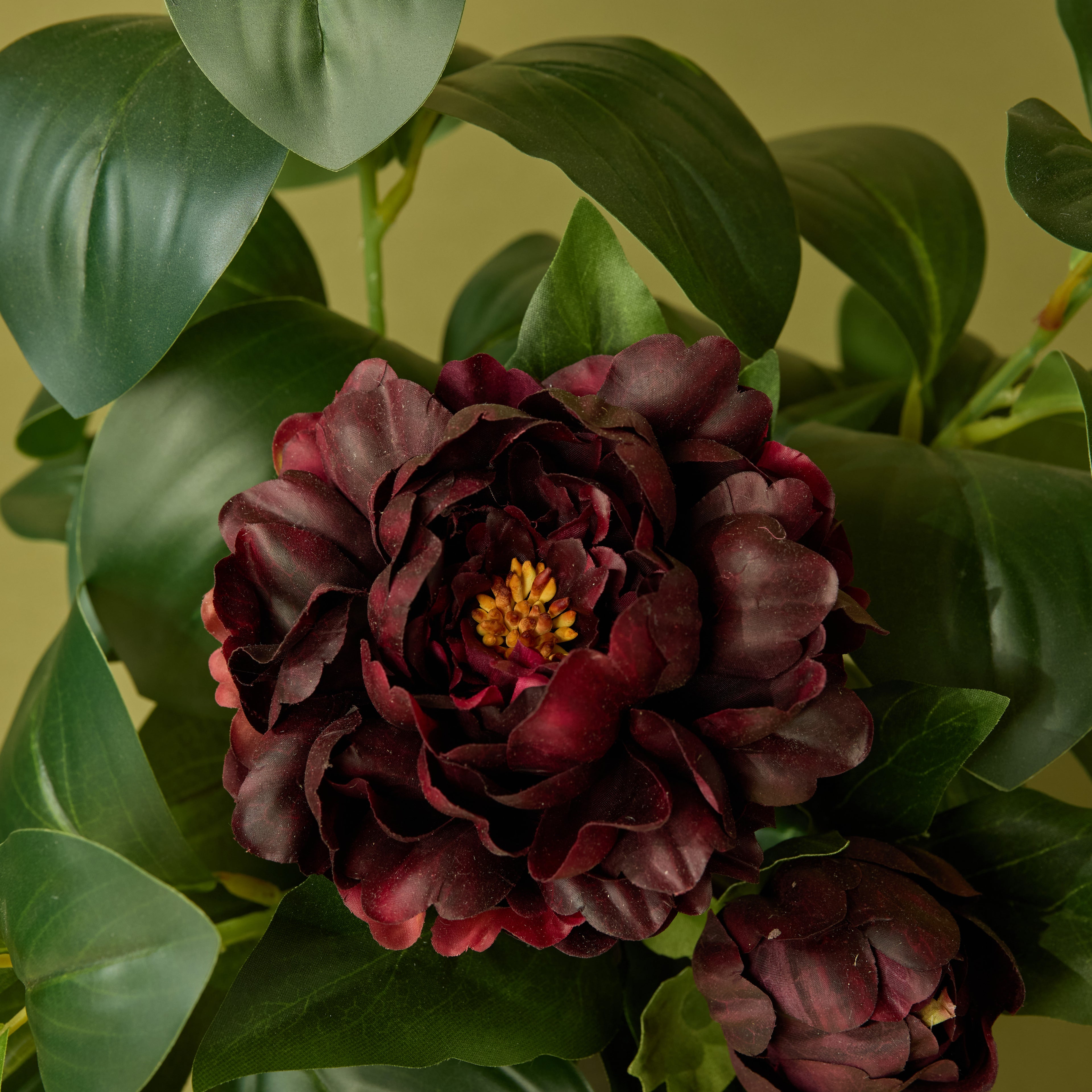 Faux Peony Lush Leaf - Garden Pot | Burgundy - 38cm