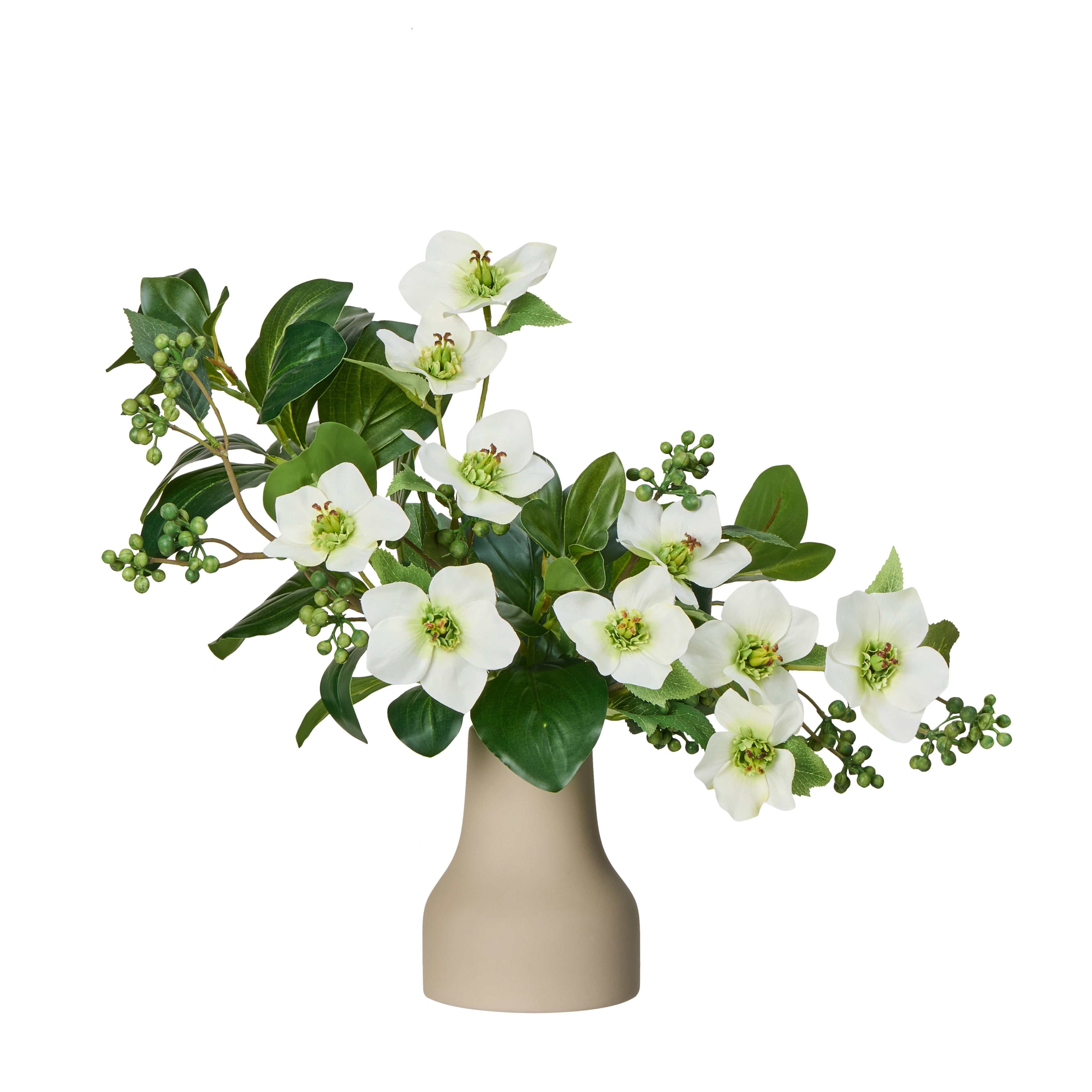 Faux Helleborus Berry Mix - Douglas Vase | White - 38cm