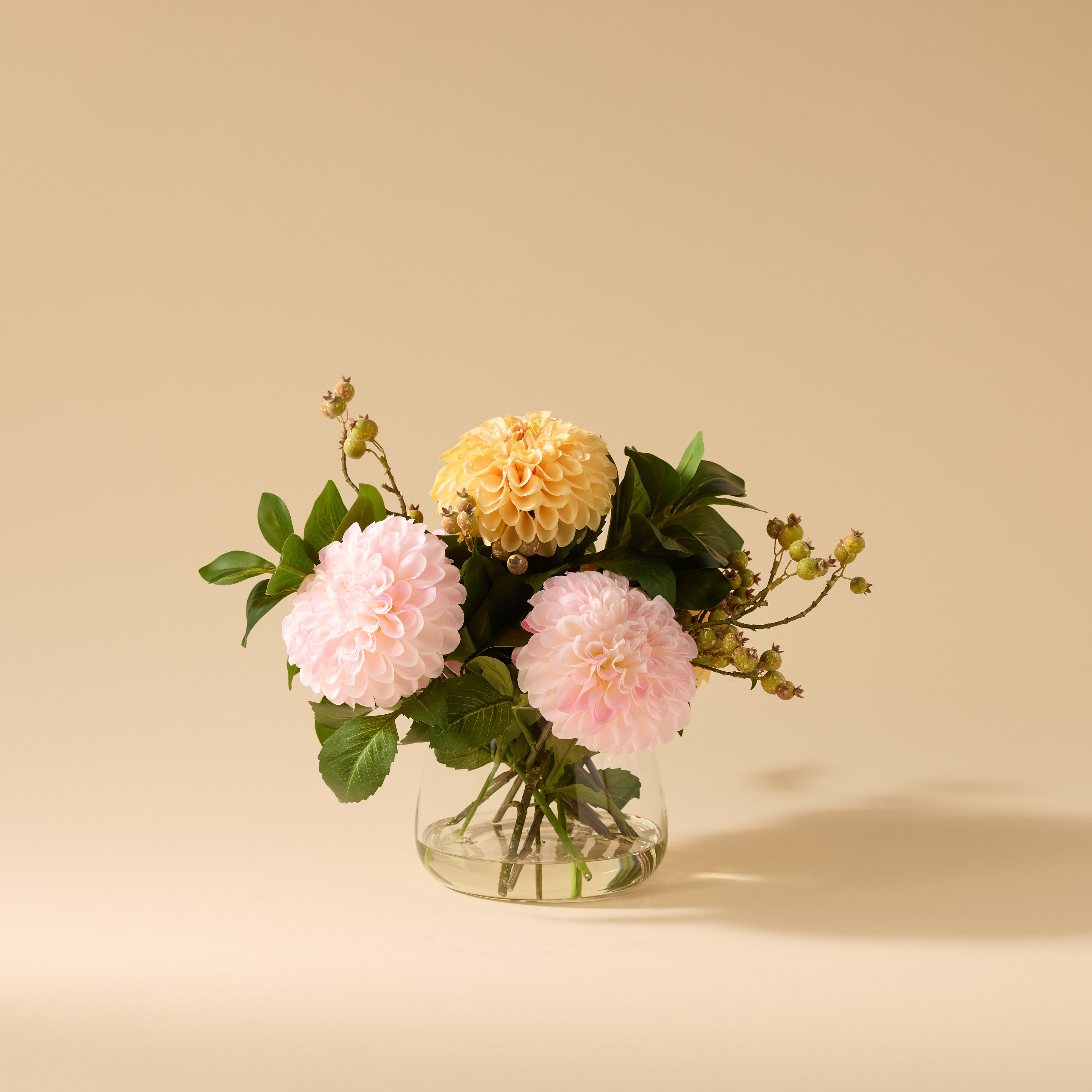 Faux Chrysanthemum Berry Arrangement - Classic Bowl | Orange - 56cm