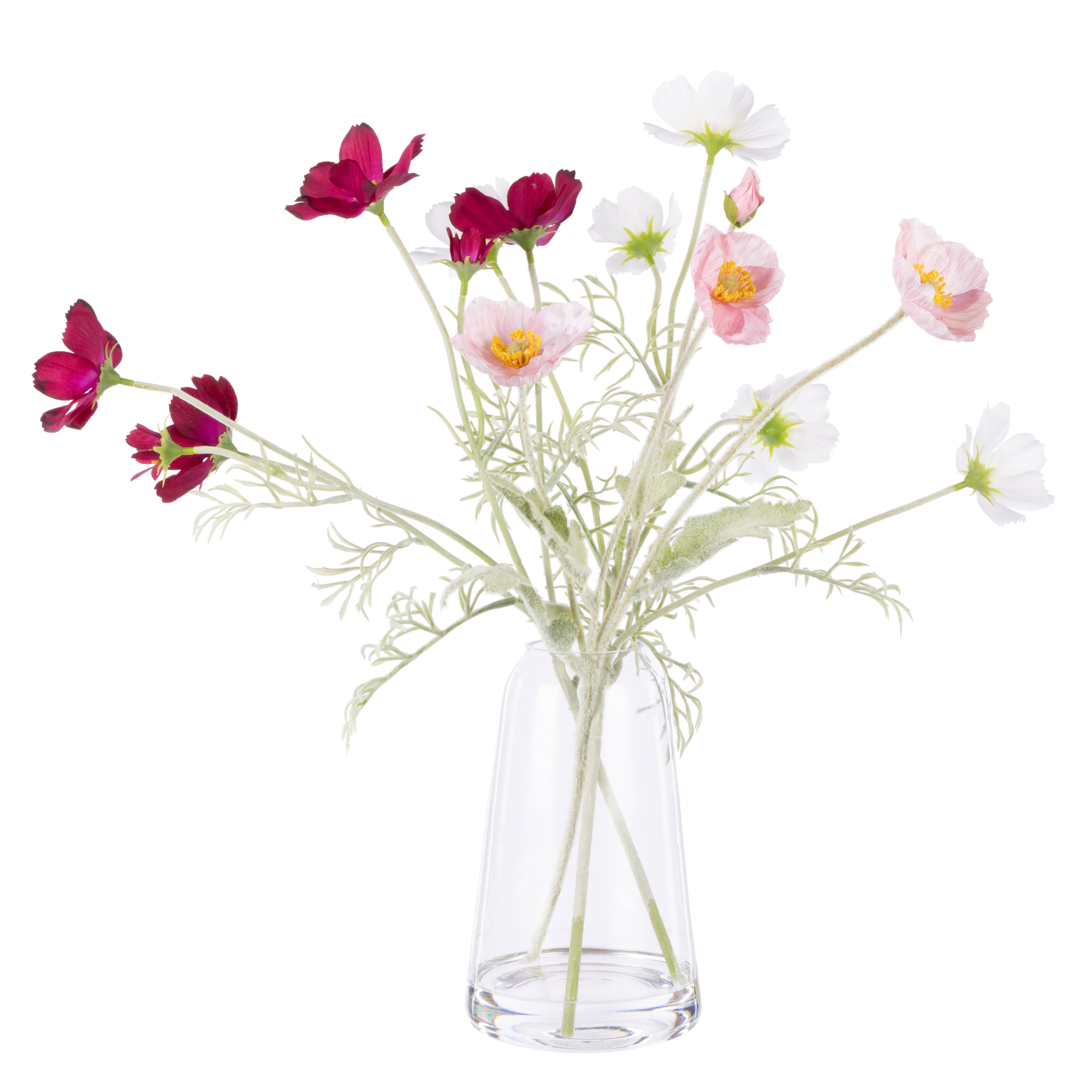 Faux Poppy Cosmos Mix - Giselle Tall Vase | Pink & White - 45cm