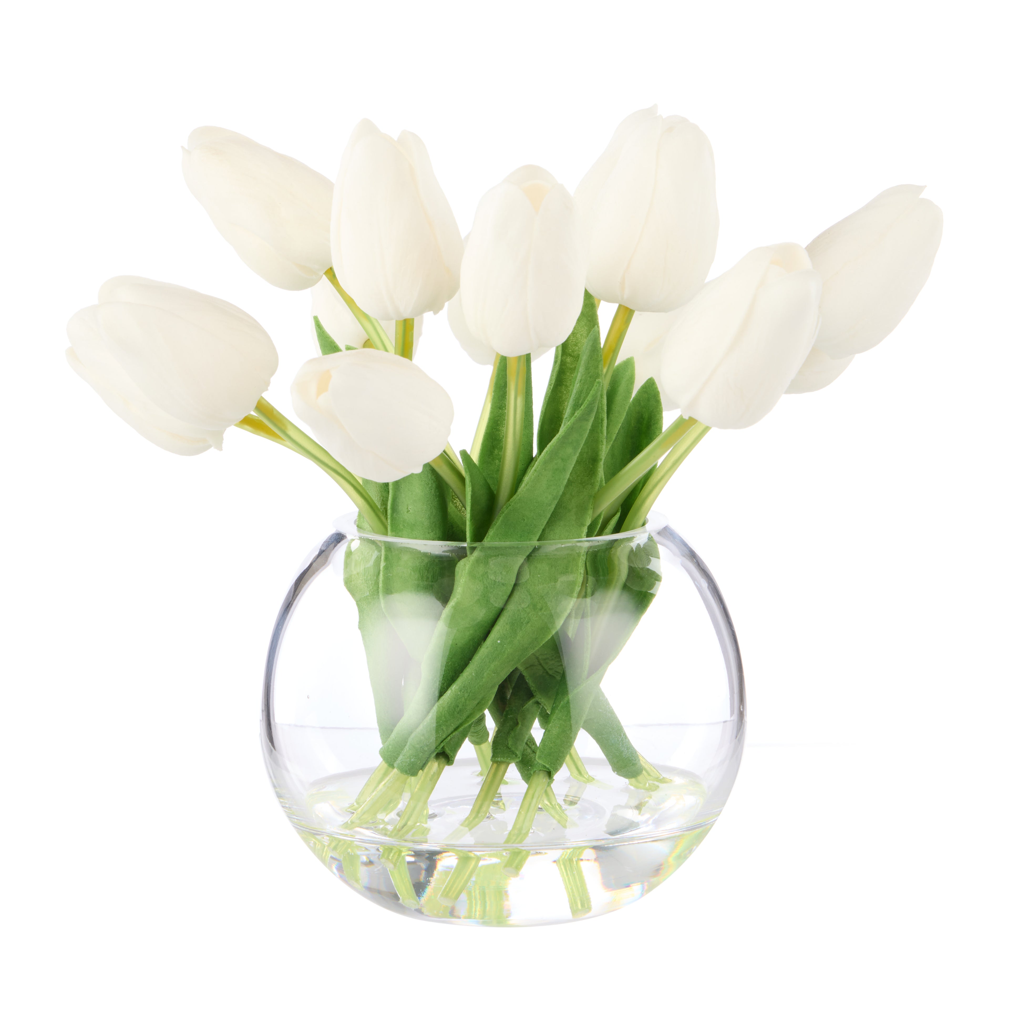 Faux Tulip Arrangement - Sphere Vase | White - 23cm