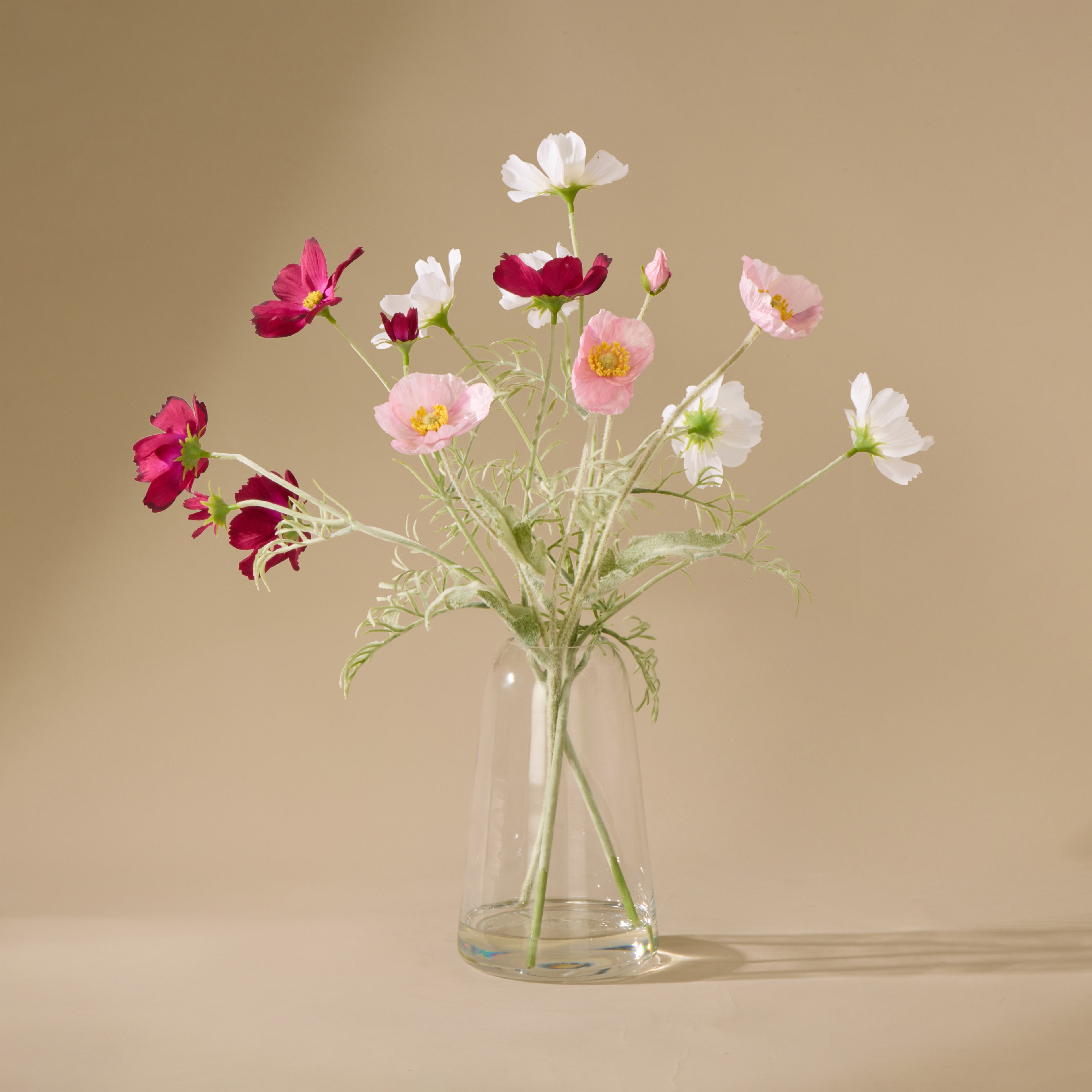 Faux Poppy Cosmos Mix - Giselle Tall Vase | Pink & White - 45cm