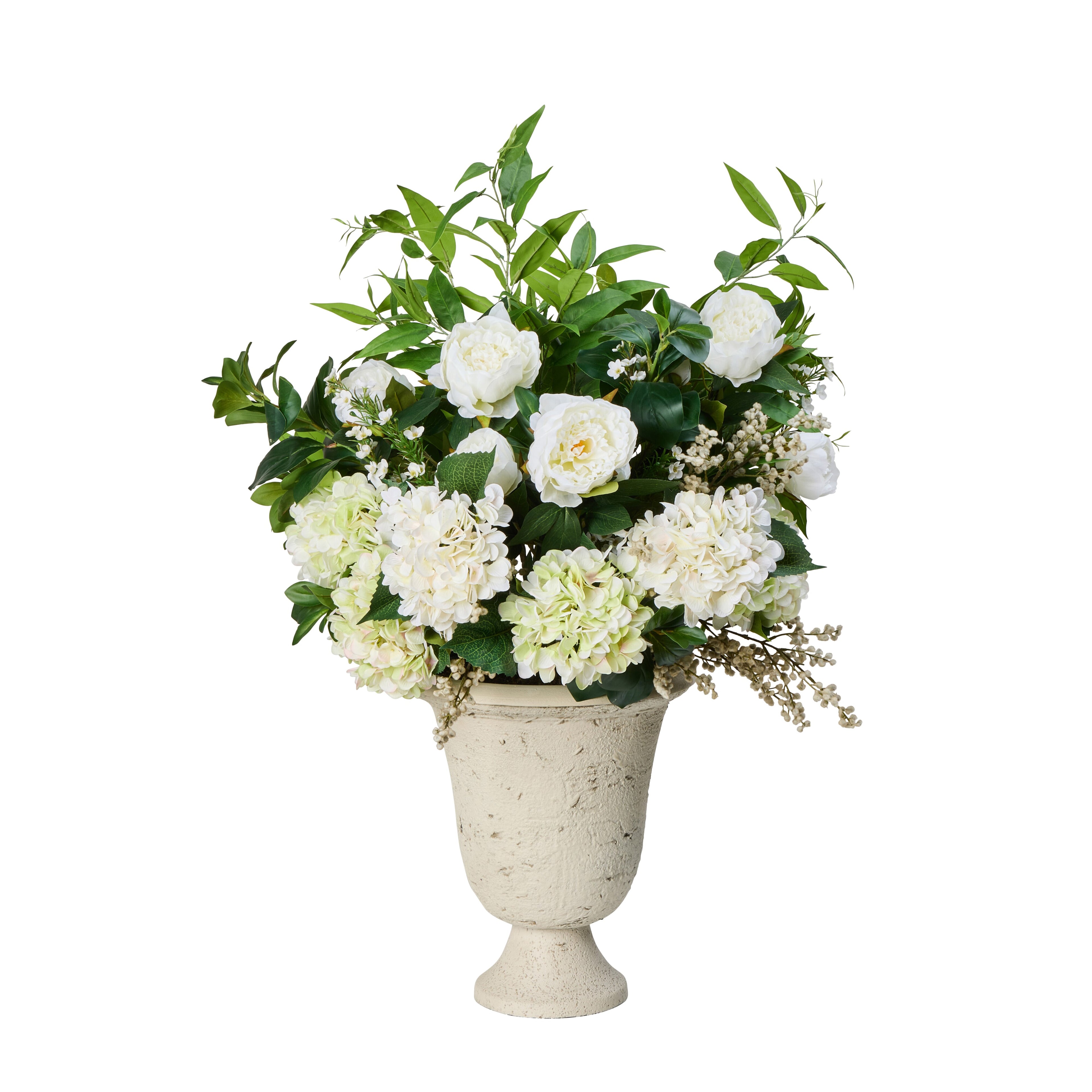 Faux Hydrangea Garden Mix - Vintage Urn | White - 106cm