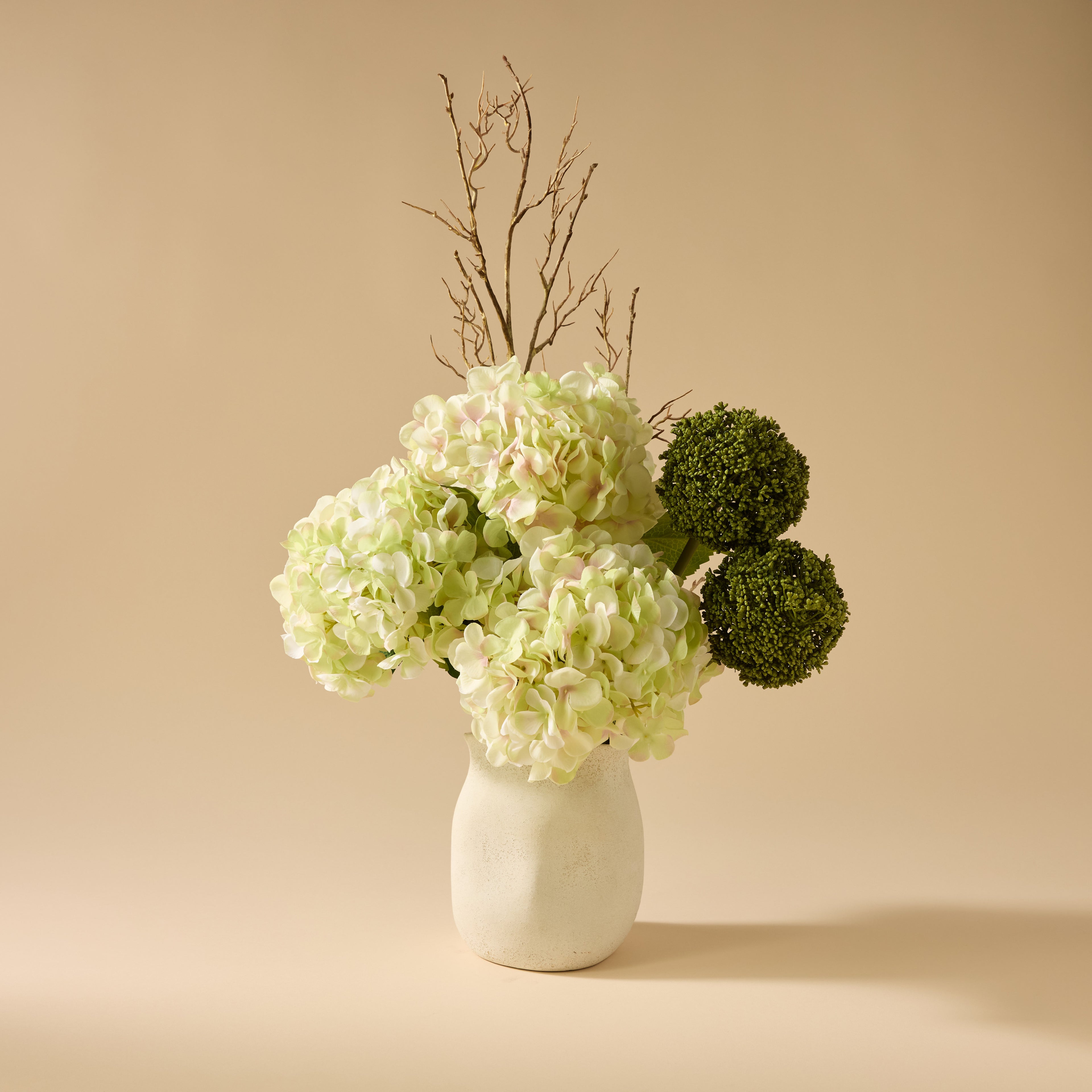 Faux Hydrangea Allium Arrangement - Maliah Pot | Green - 76cm