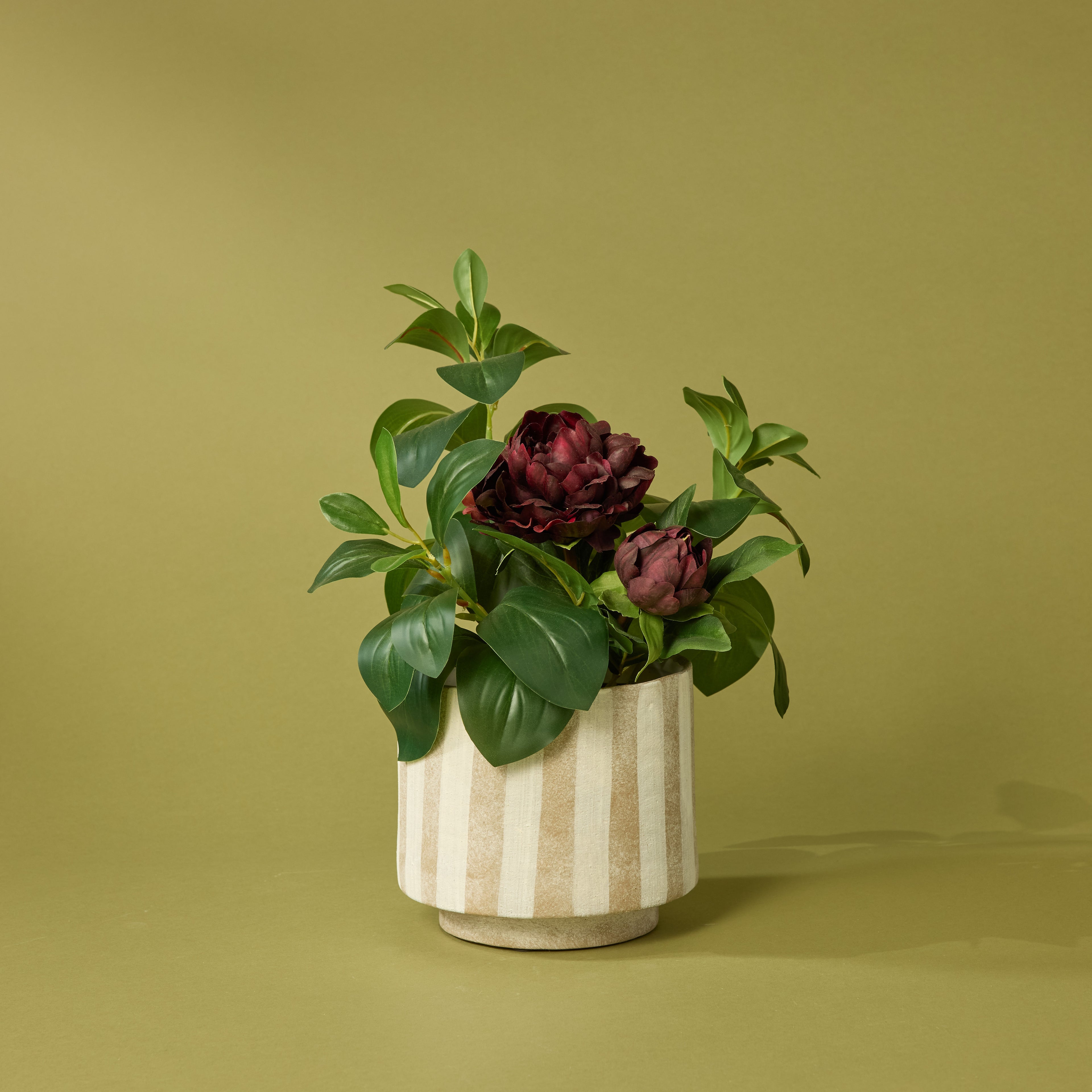 Faux Peony Lush Leaf - Garden Pot | Burgundy - 38cm
