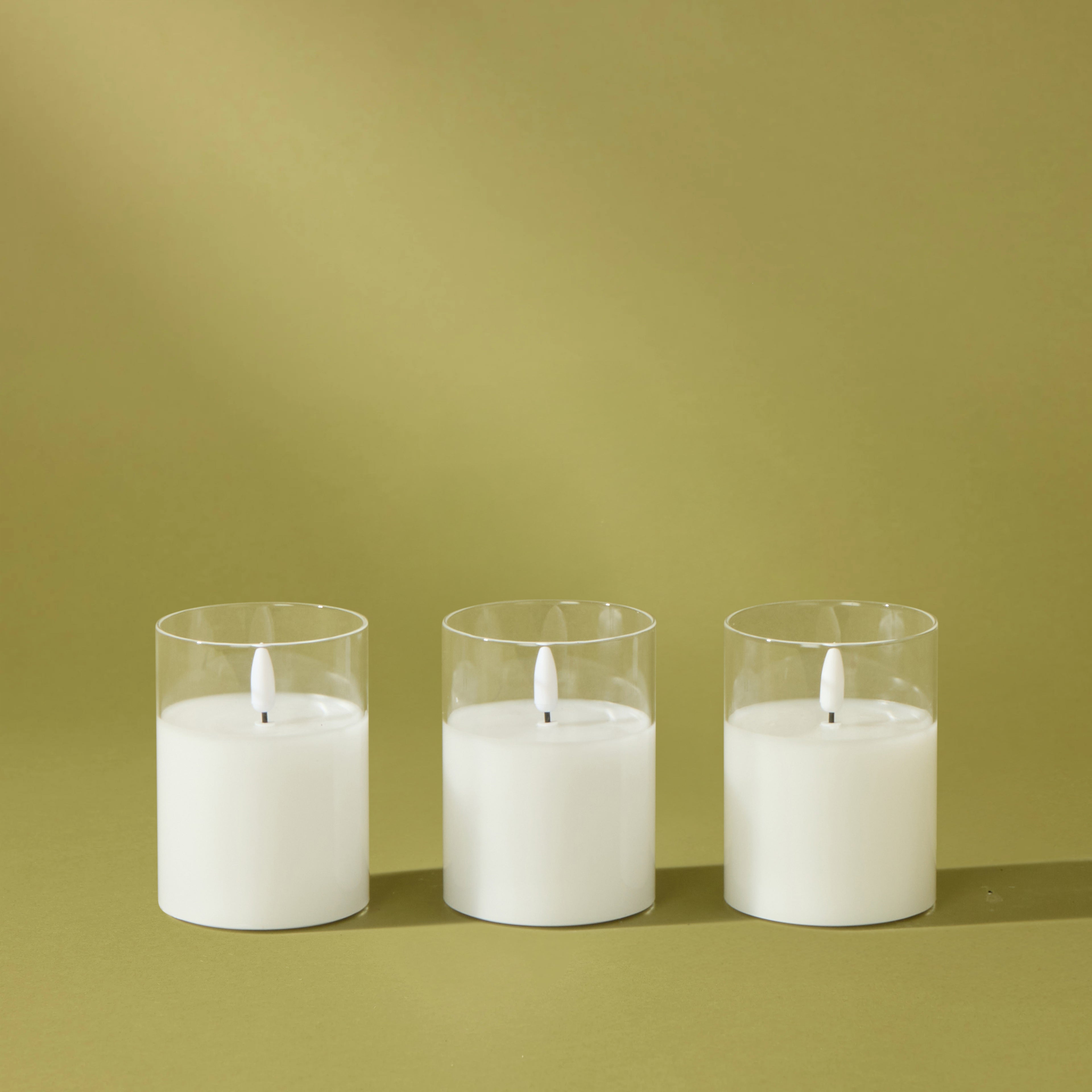Clear Glass Unaflame LED Candle Set of 3 | 10cm