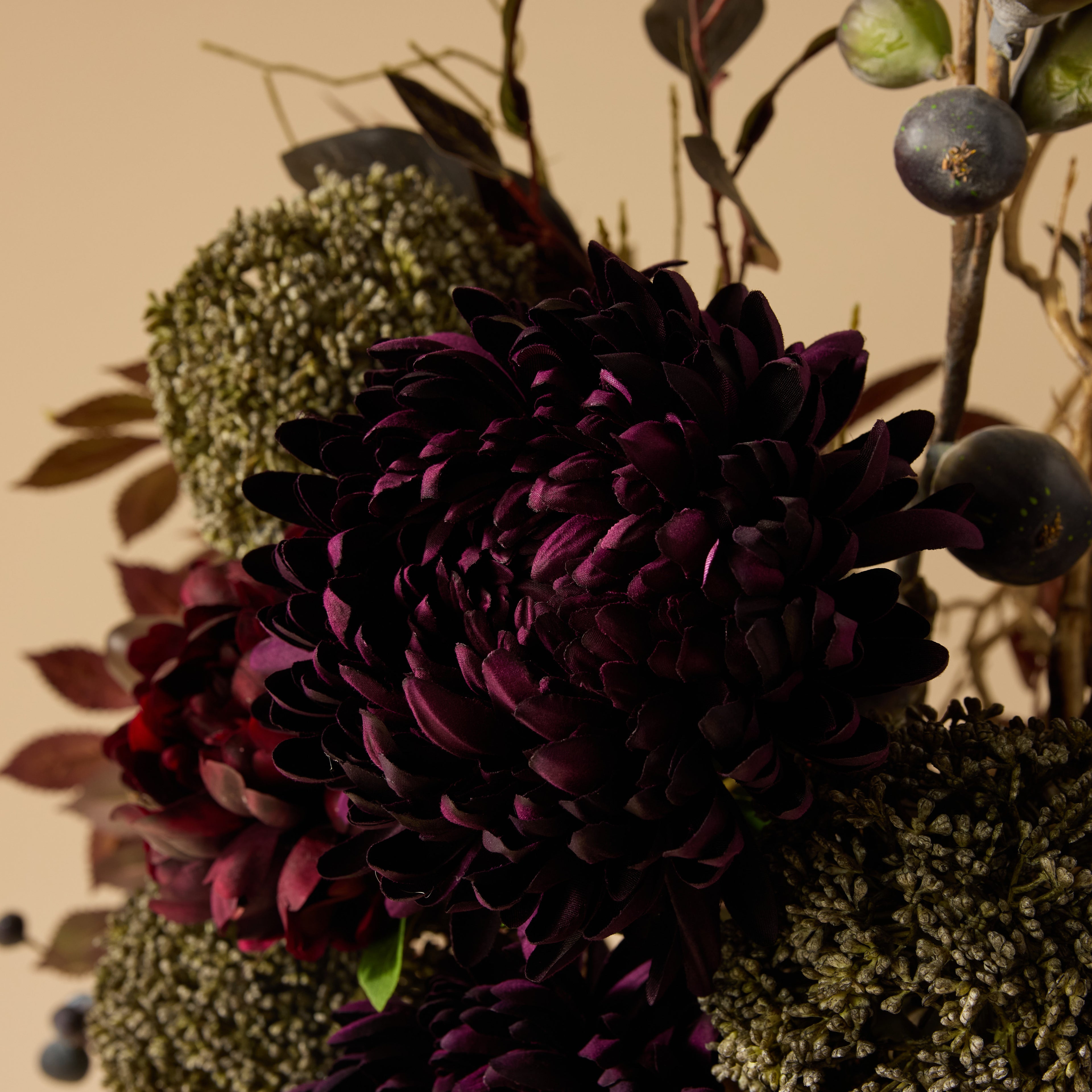 Faux Chrysanthemum Fig Garden Mix Arrangement - Maliah Pot | Purple - 66cm