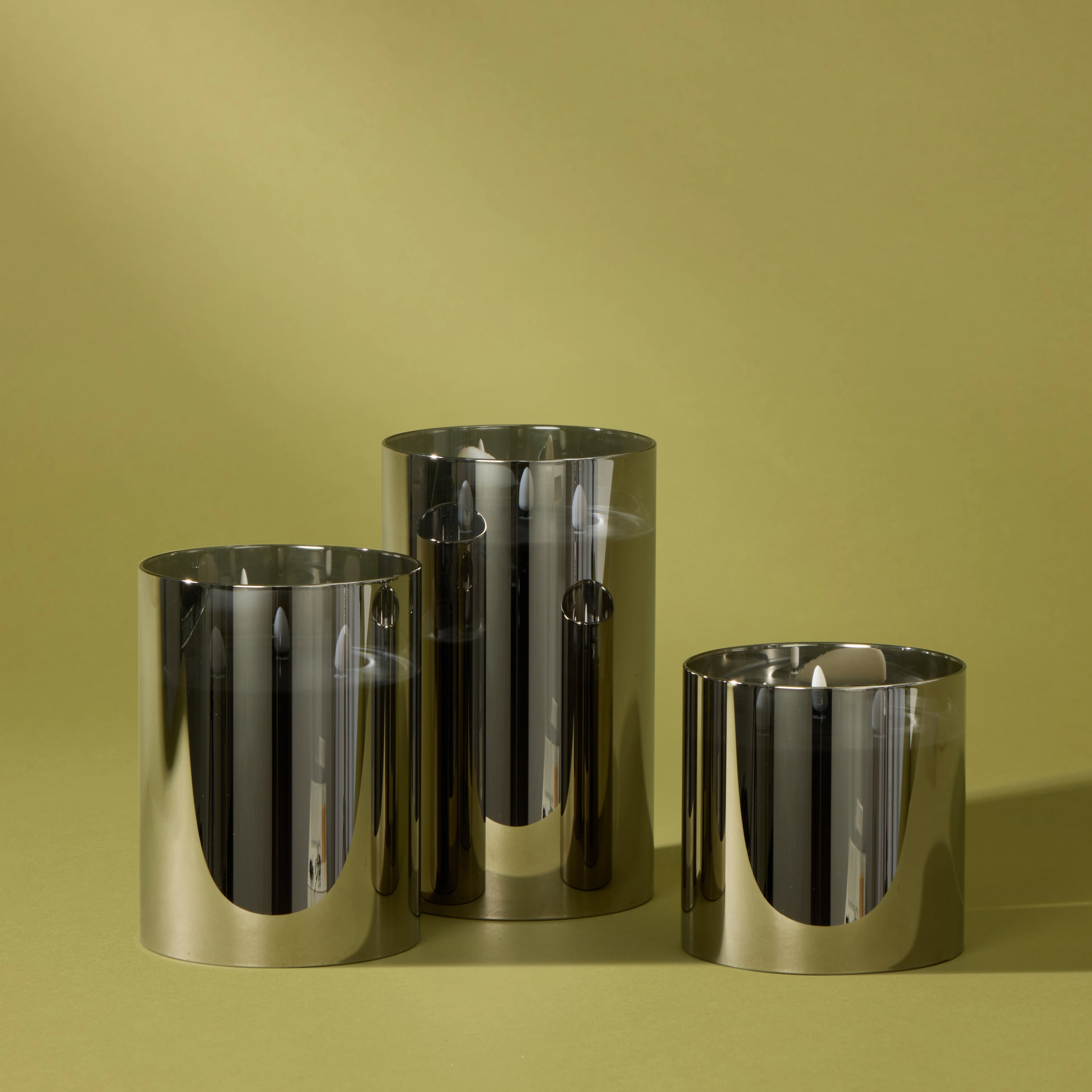 Black Glass Triflame LED Candle | 15cm