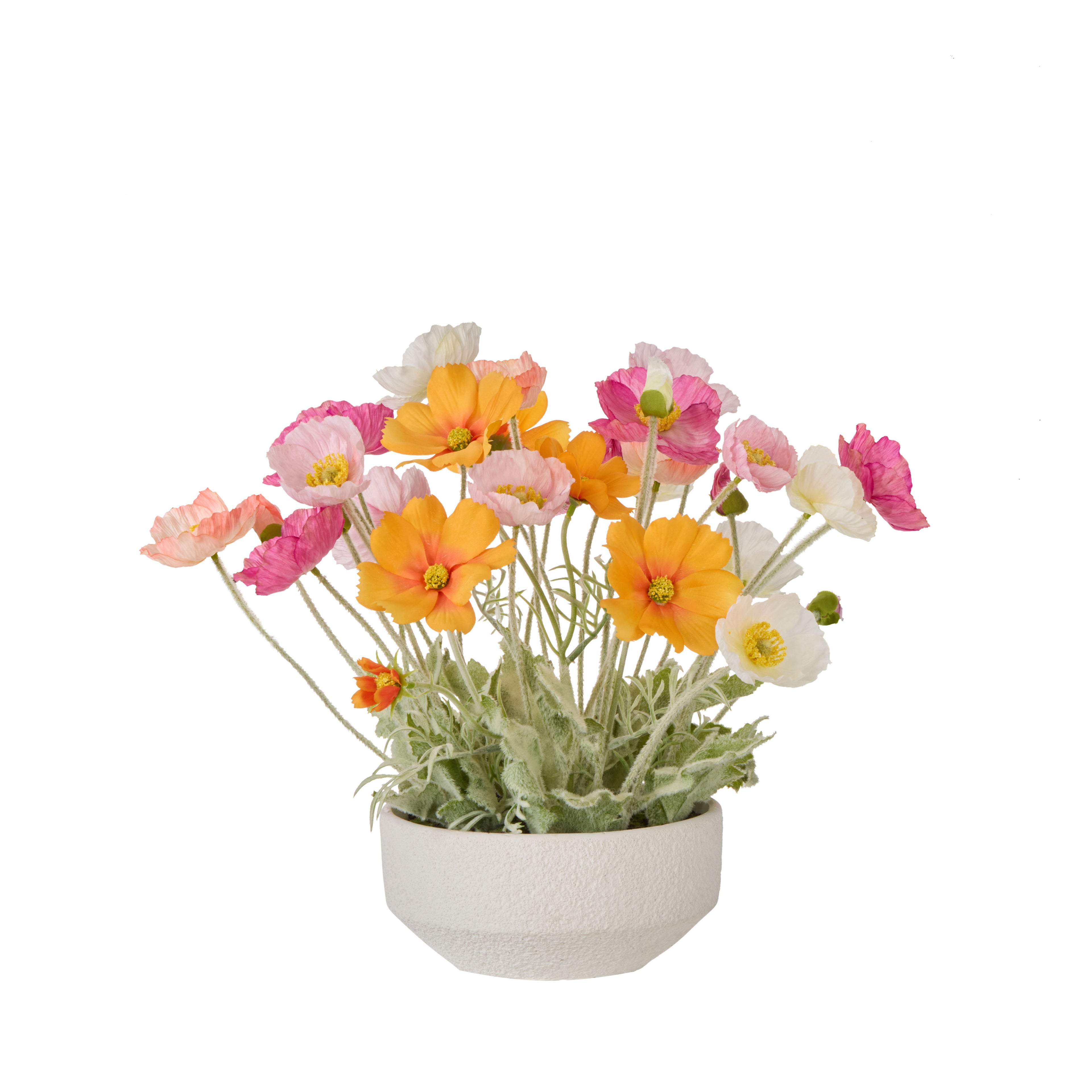 Faux Poppy Garden - Delos Planter | Pink - 33cm