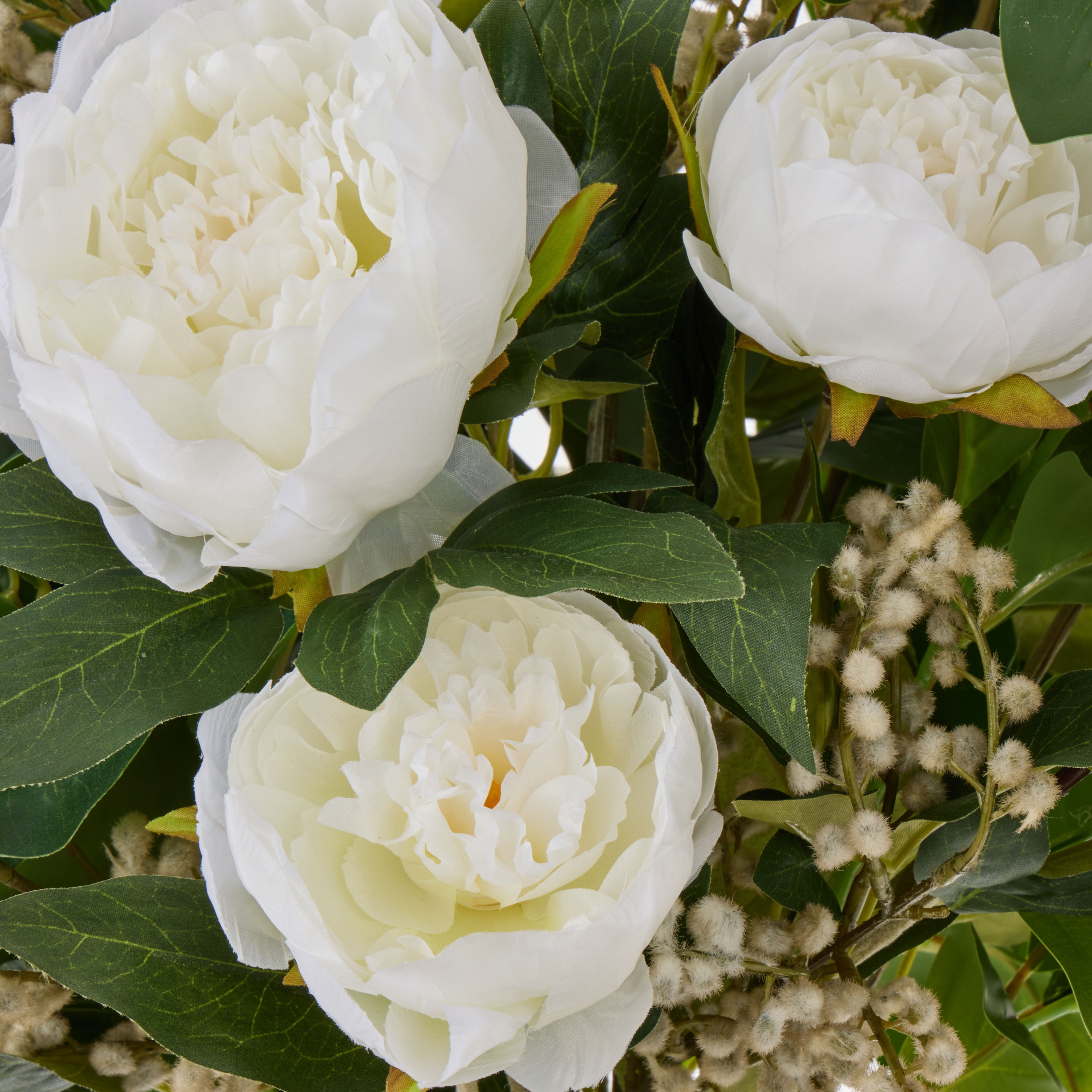 Faux Peony Lush Leaf - Alana Vase | White - 84cm