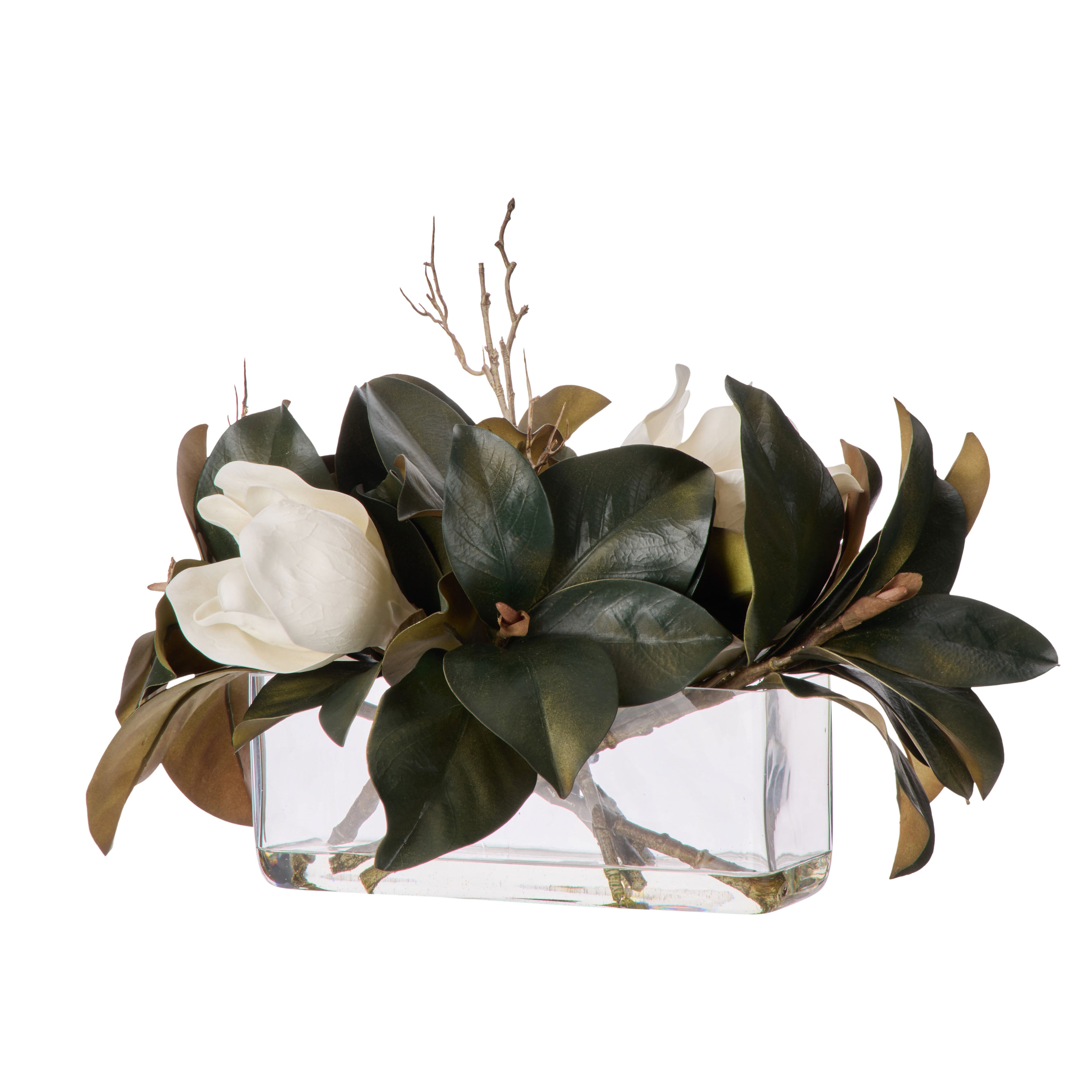 Faux Magnolia Twig - Esme Trough Vase| White - 38cm