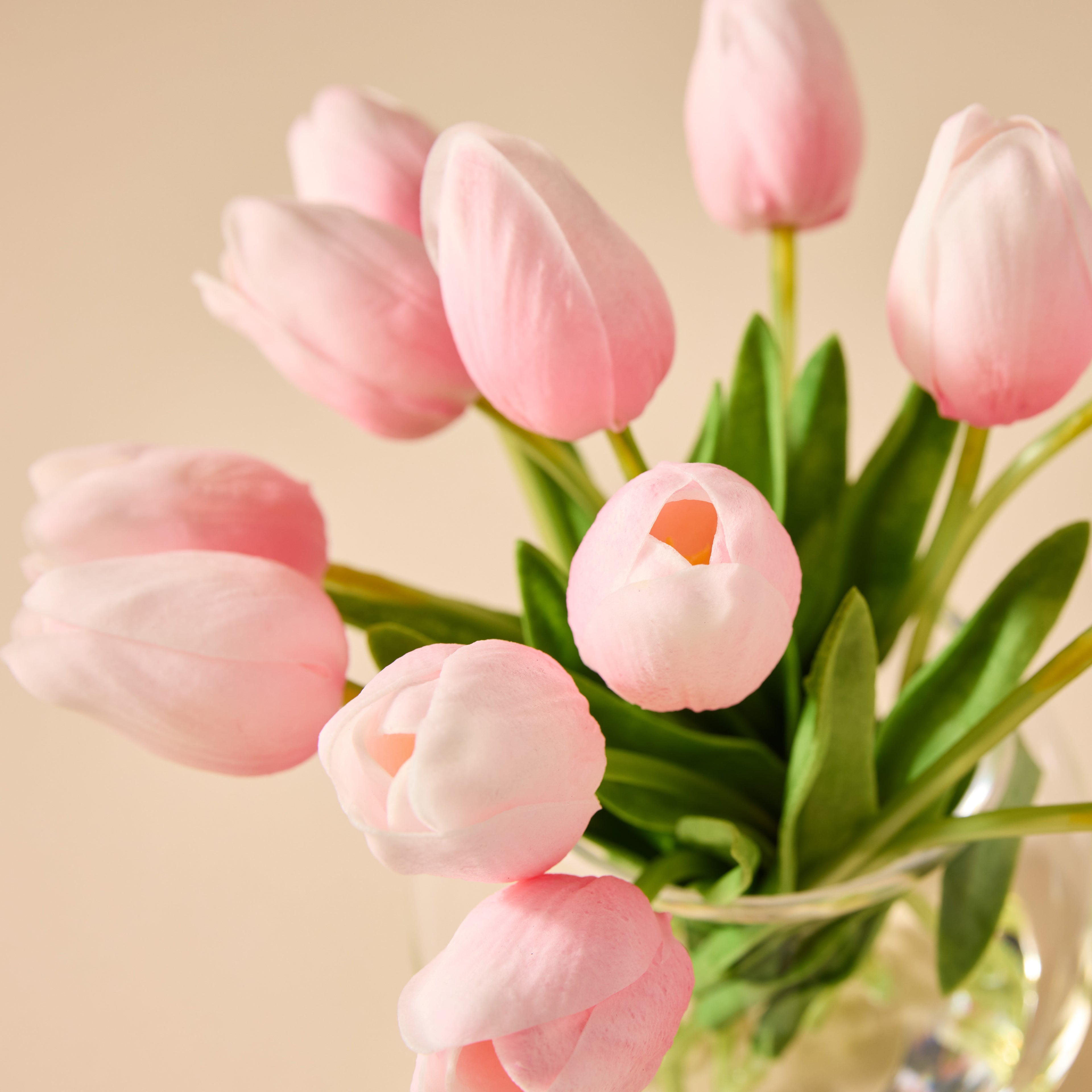 Faux Tulip Arrangement - Sphere Vase | Light Pink - 23cm