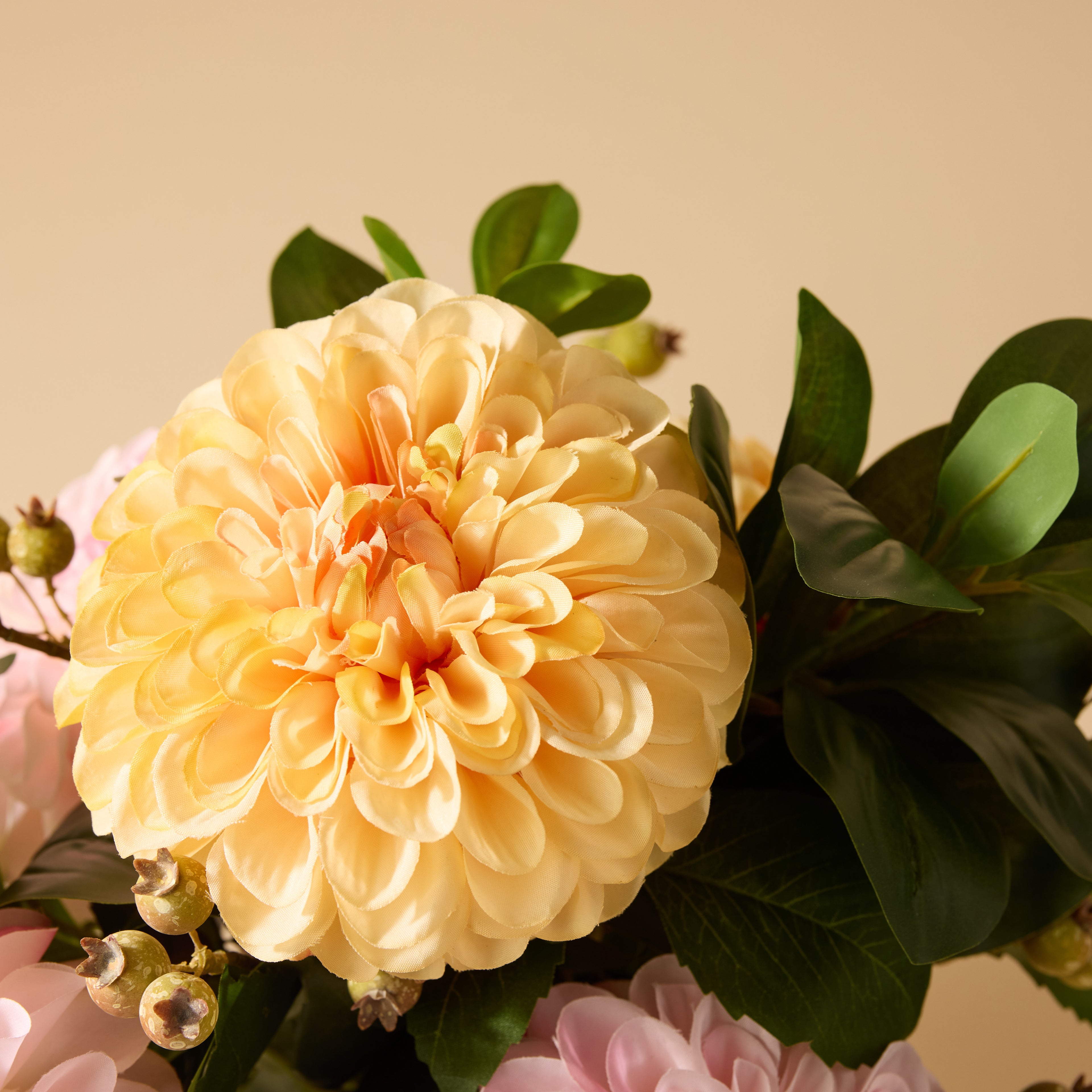 Faux Chrysanthemum Berry Arrangement - Classic Bowl | Orange - 56cm